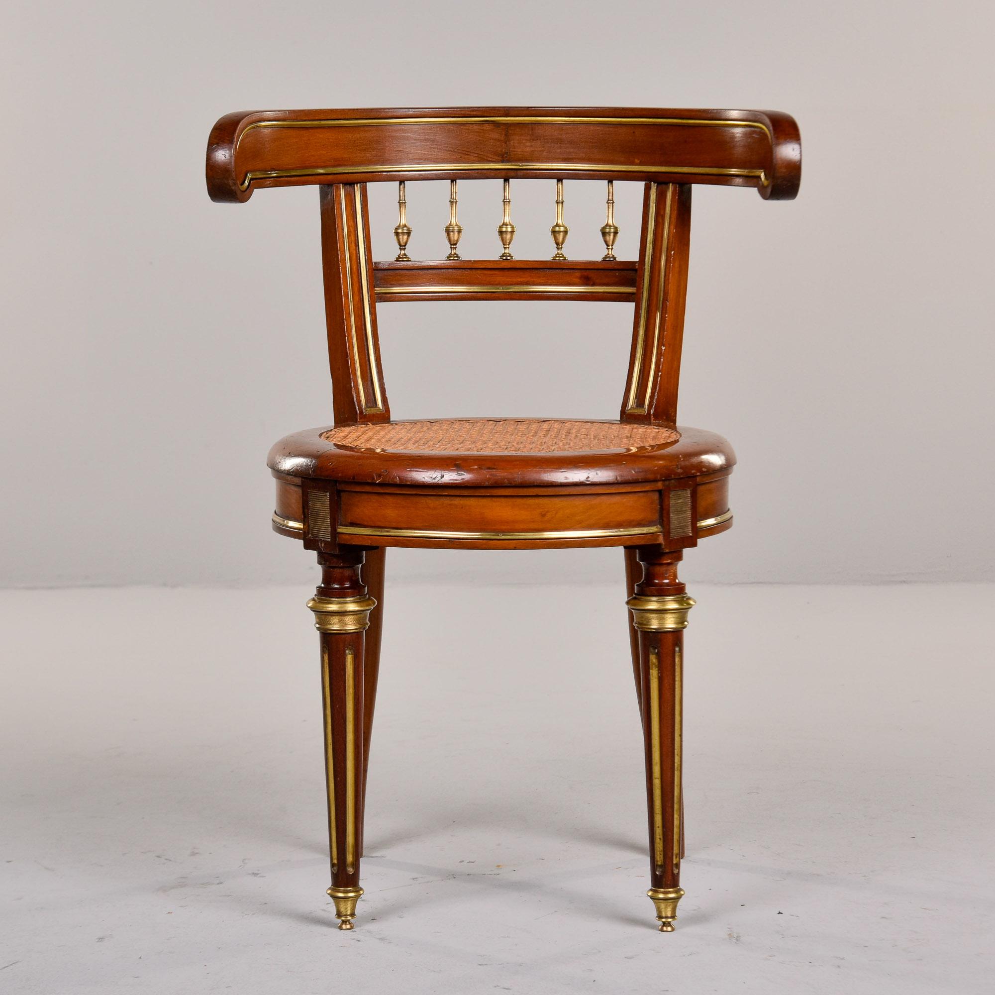 French Early 20th Century Louis XVI Cane Chair with Brass Detailing