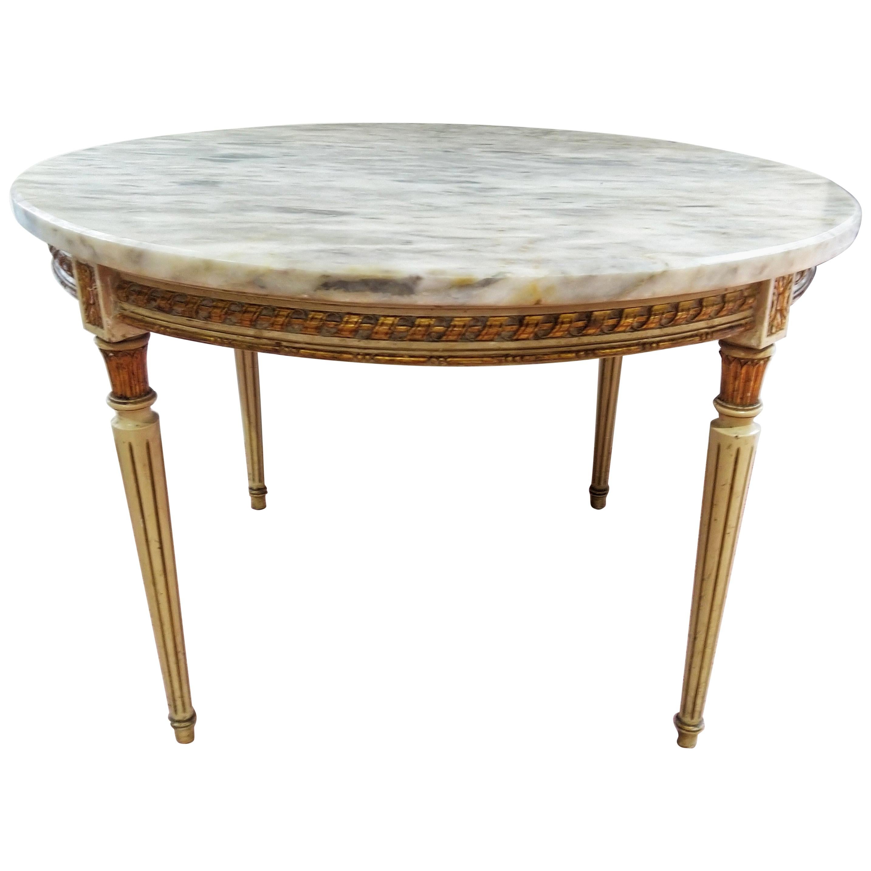 Early 20th Century Louis XVI Marble and Carved Gilded Wood Center Low Table For Sale