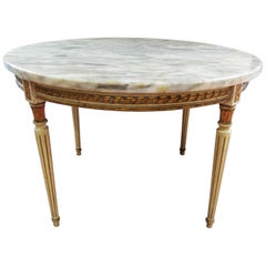 Early 20th Century Louis XVI Marble and Carved Gilded Wood Center Low Table