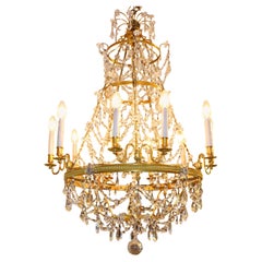 Early 20th Century Louis XVI Style 10-Light Crystal and Gilt Bronze Chandelier