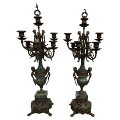 Early 20th Century Louis XVI Style Brevettato Brass & Marble 7-Arm Italian Large