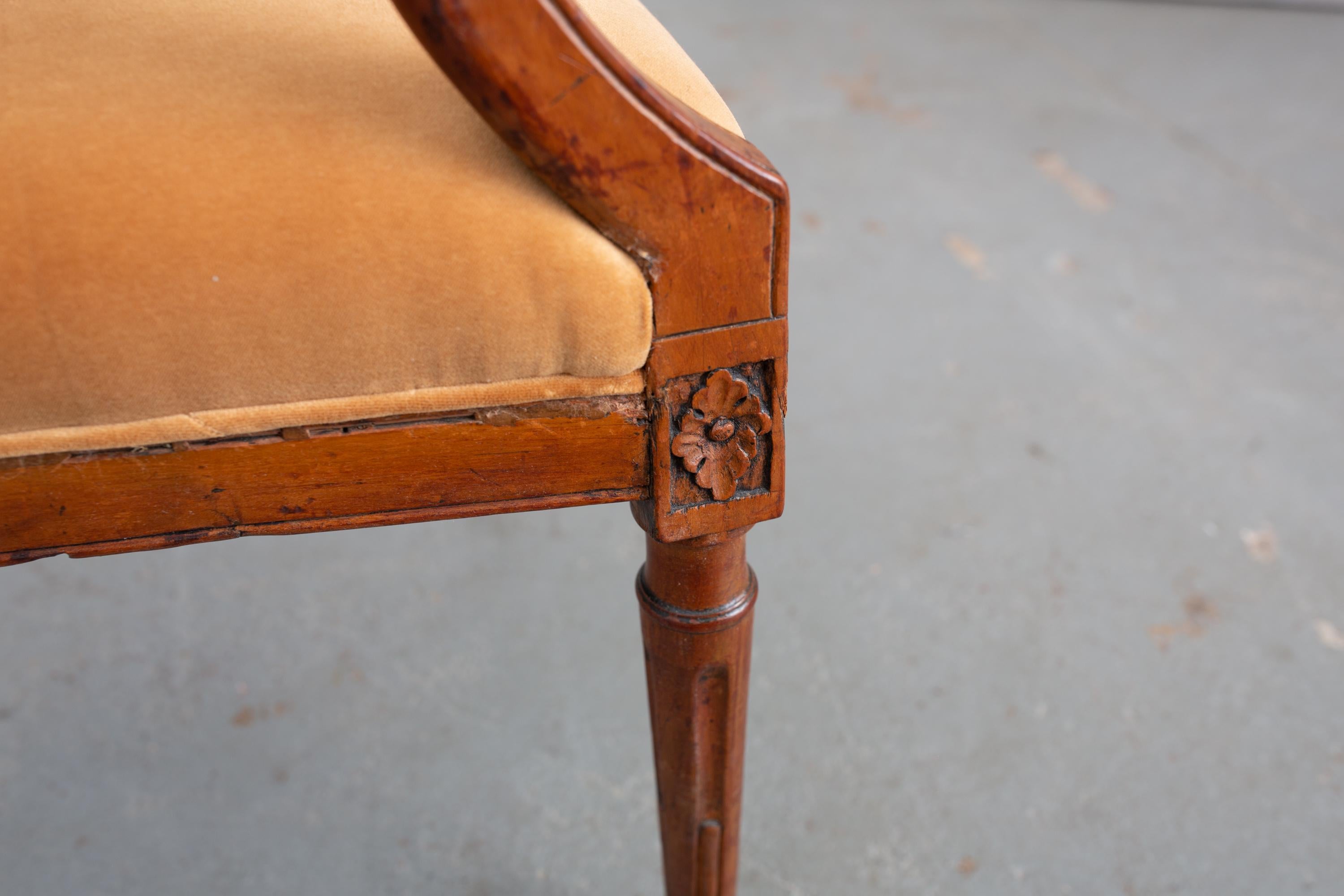Early 20th Century Louis XVI Style Carved Fruitwood Open Armchair In Good Condition In New York, NY
