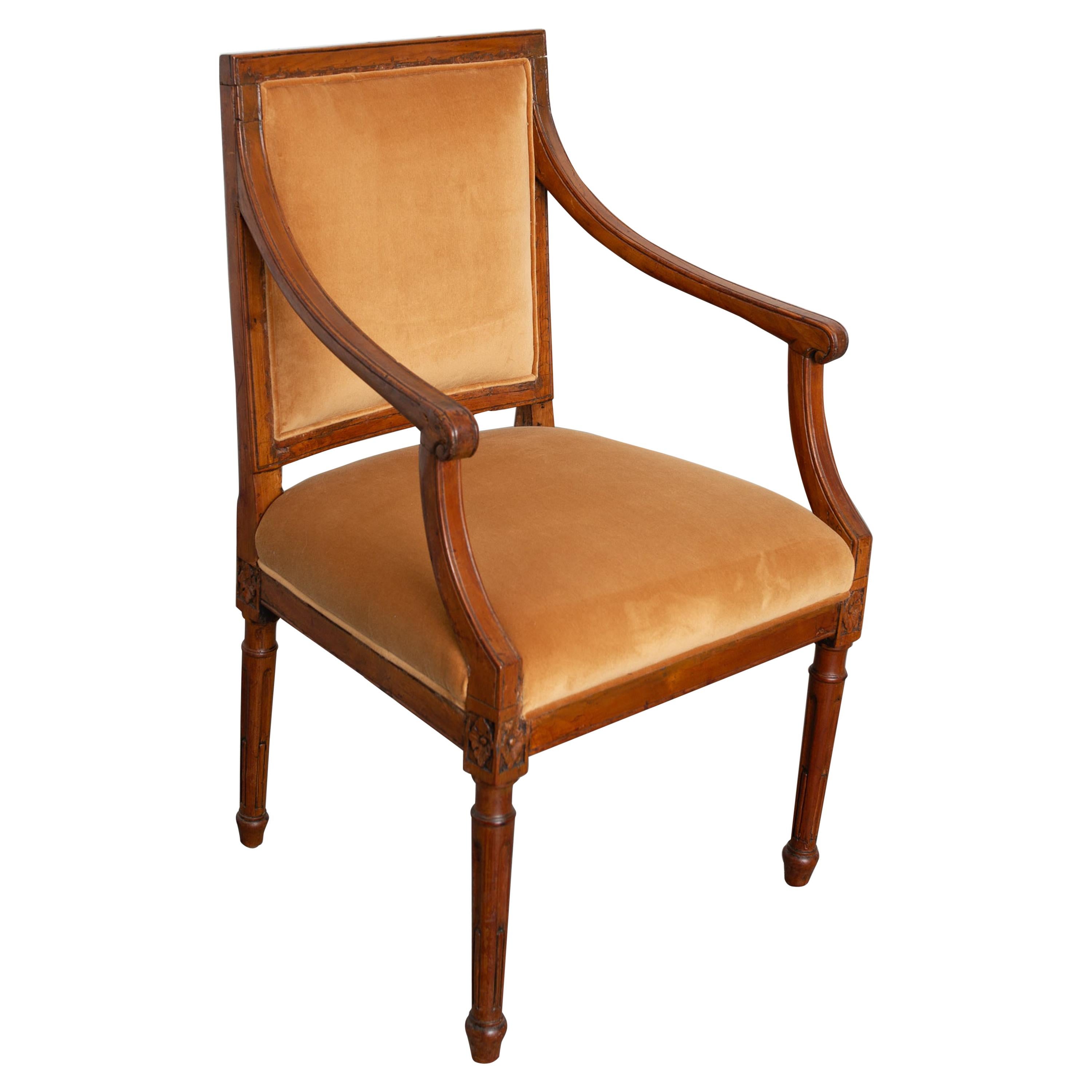 Early 20th Century Louis XVI Style Carved Fruitwood Open Armchair