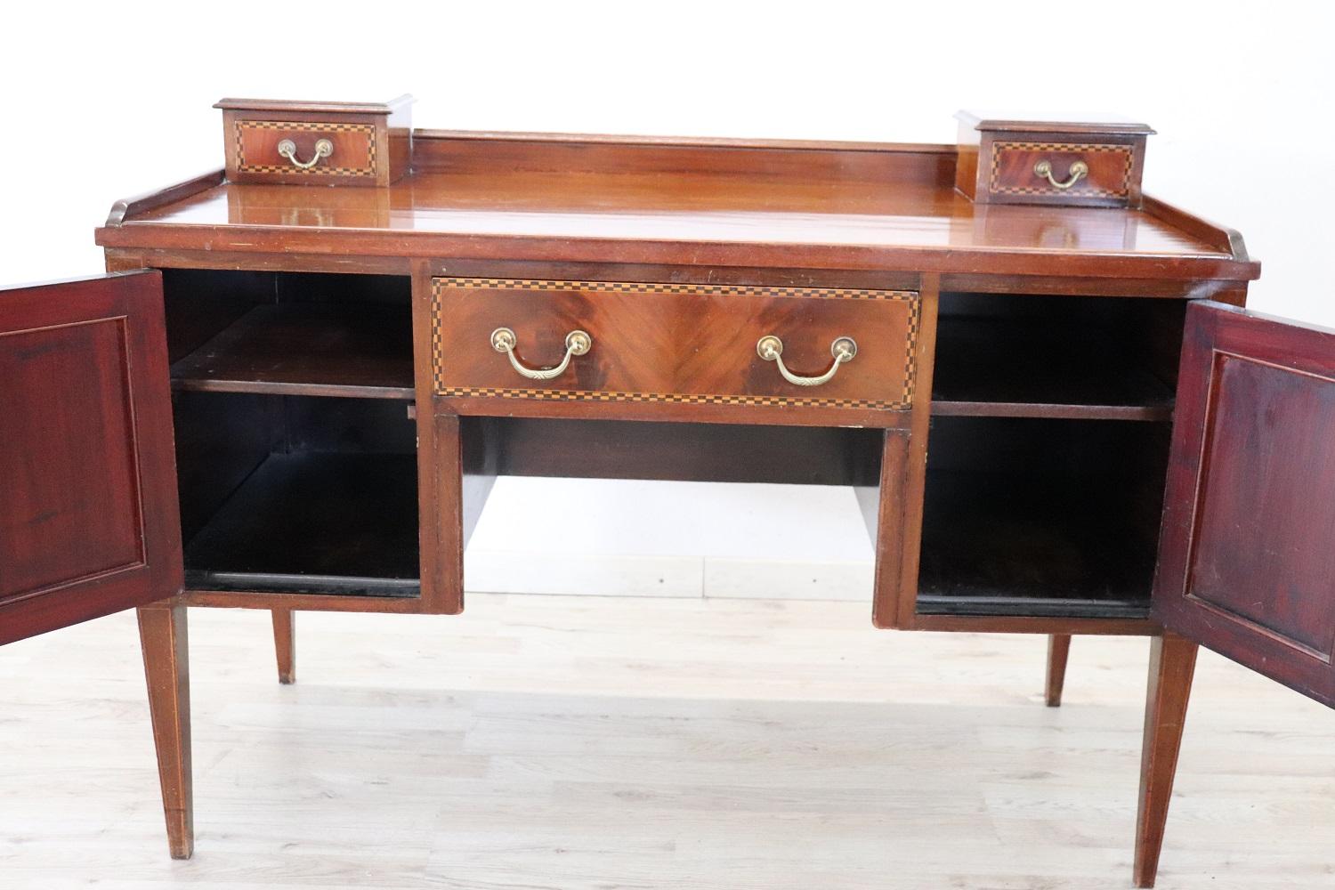 Early 20th Century Louis XVI Style Inlaid Mahogany Writing Desk In Good Condition In Casale Monferrato, IT