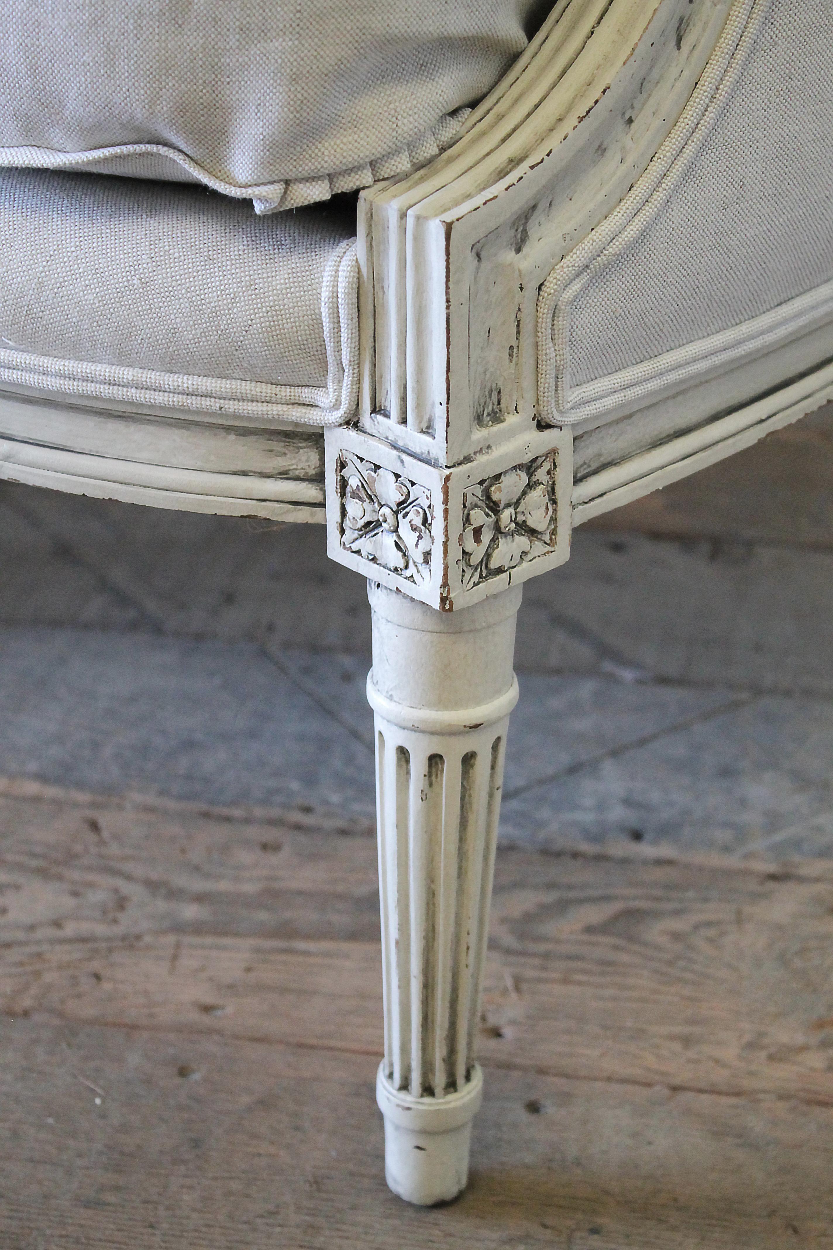 Early 20th Century Louis XVI Style Painted Bergère Chair 6