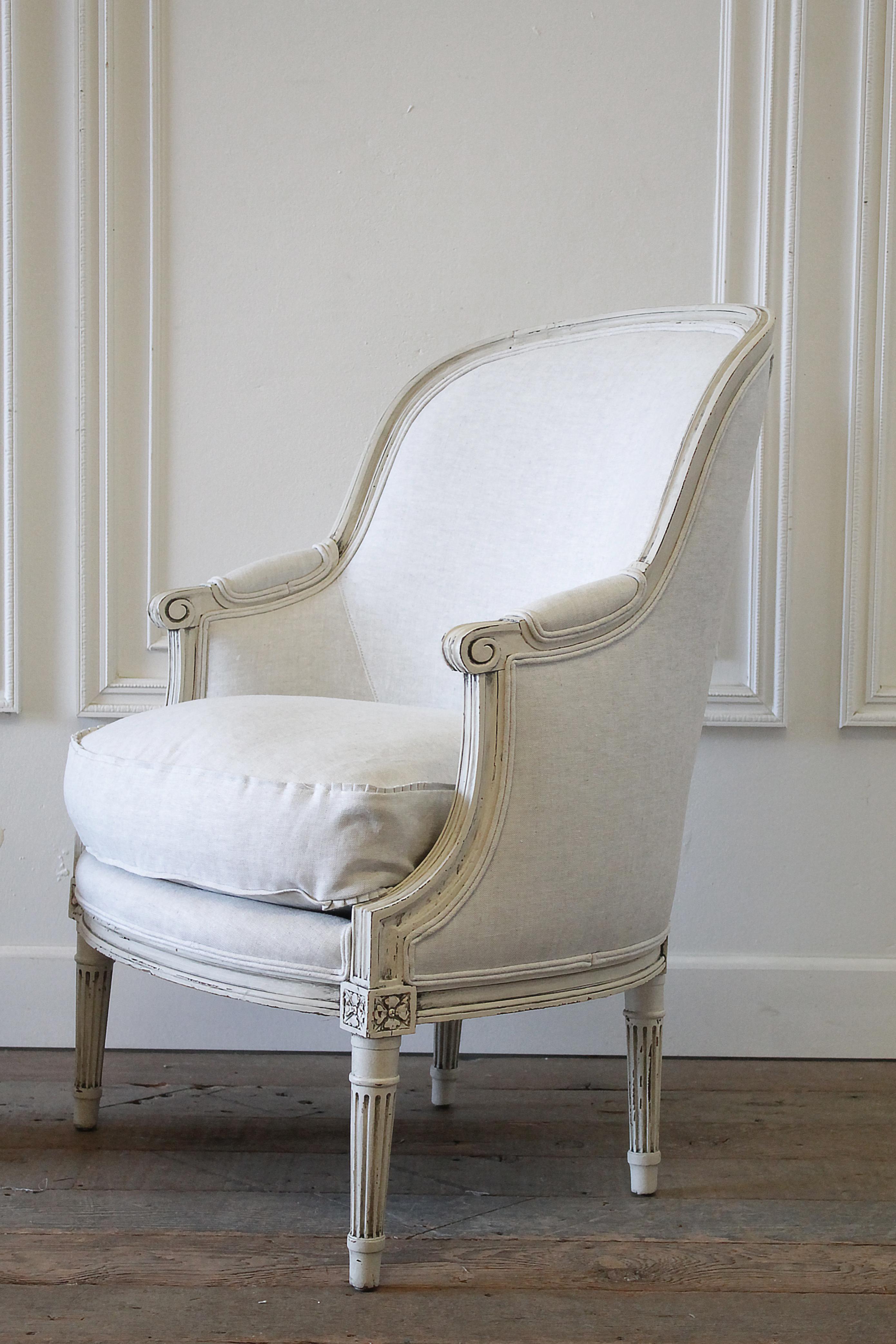 Early 20th Century Louis XVI Style Painted Bergère Chair 7