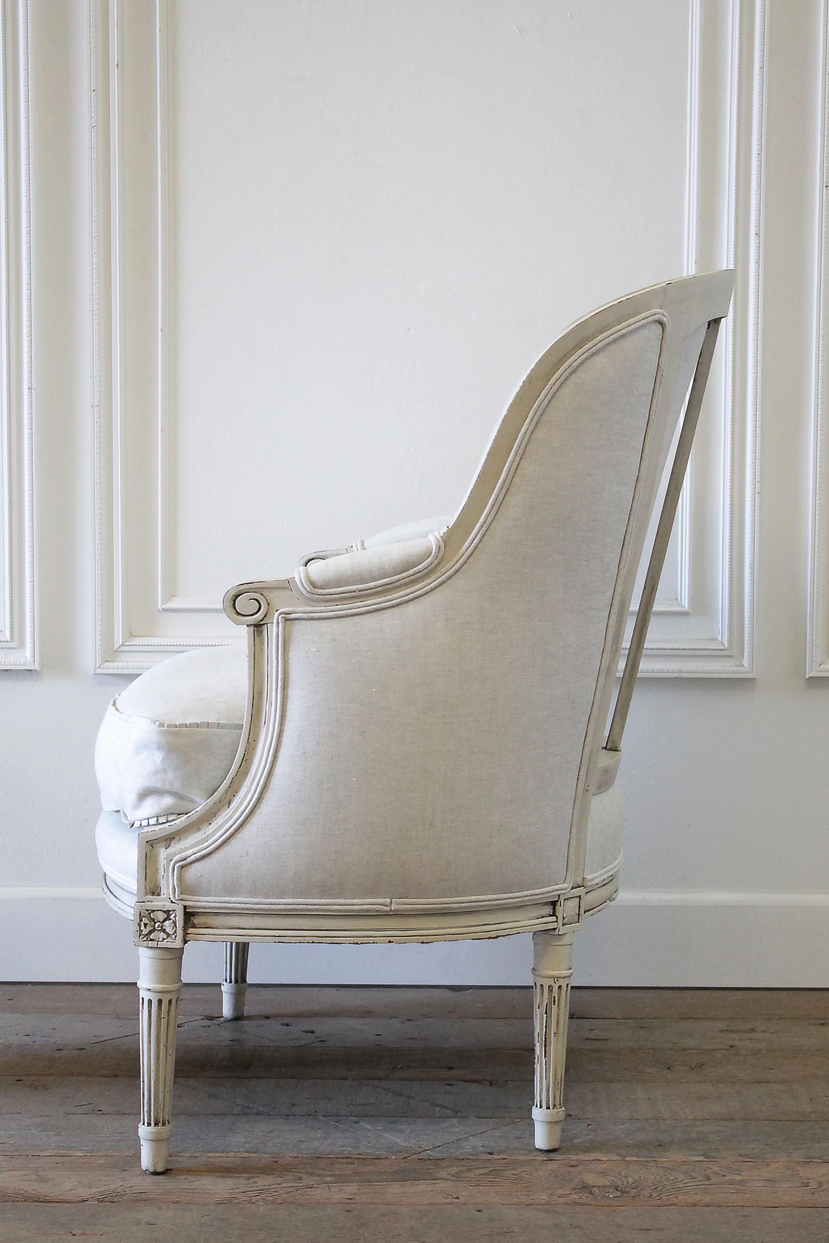 Early 20th Century Louis XVI Style Painted Bergère Chair 8