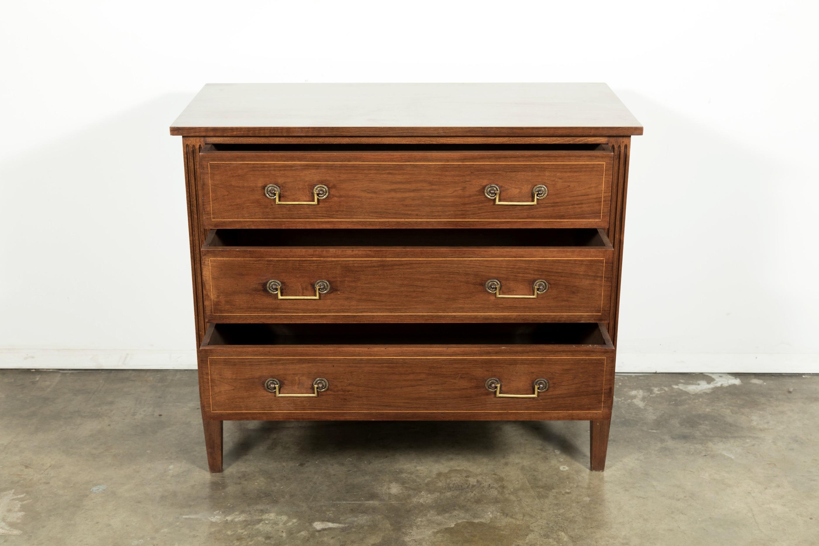 Early 20th Century Louis XVI Style Walnut and Fruitwood Parquetry Commode In Good Condition In Birmingham, AL