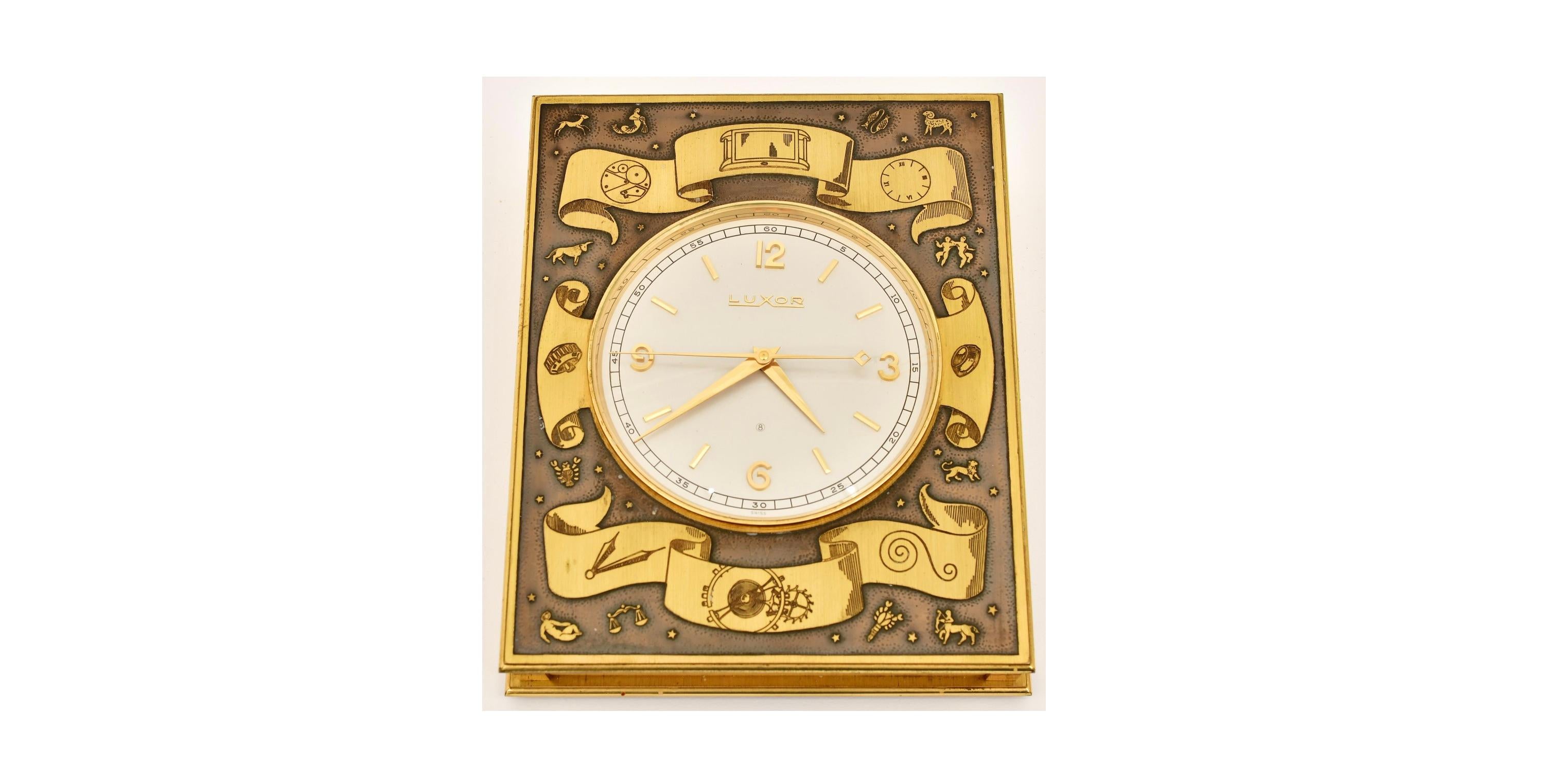 Gilt Early 20th Century Luxor Swiss Bronze Desk / Table Clock with 8-Day Movement For Sale