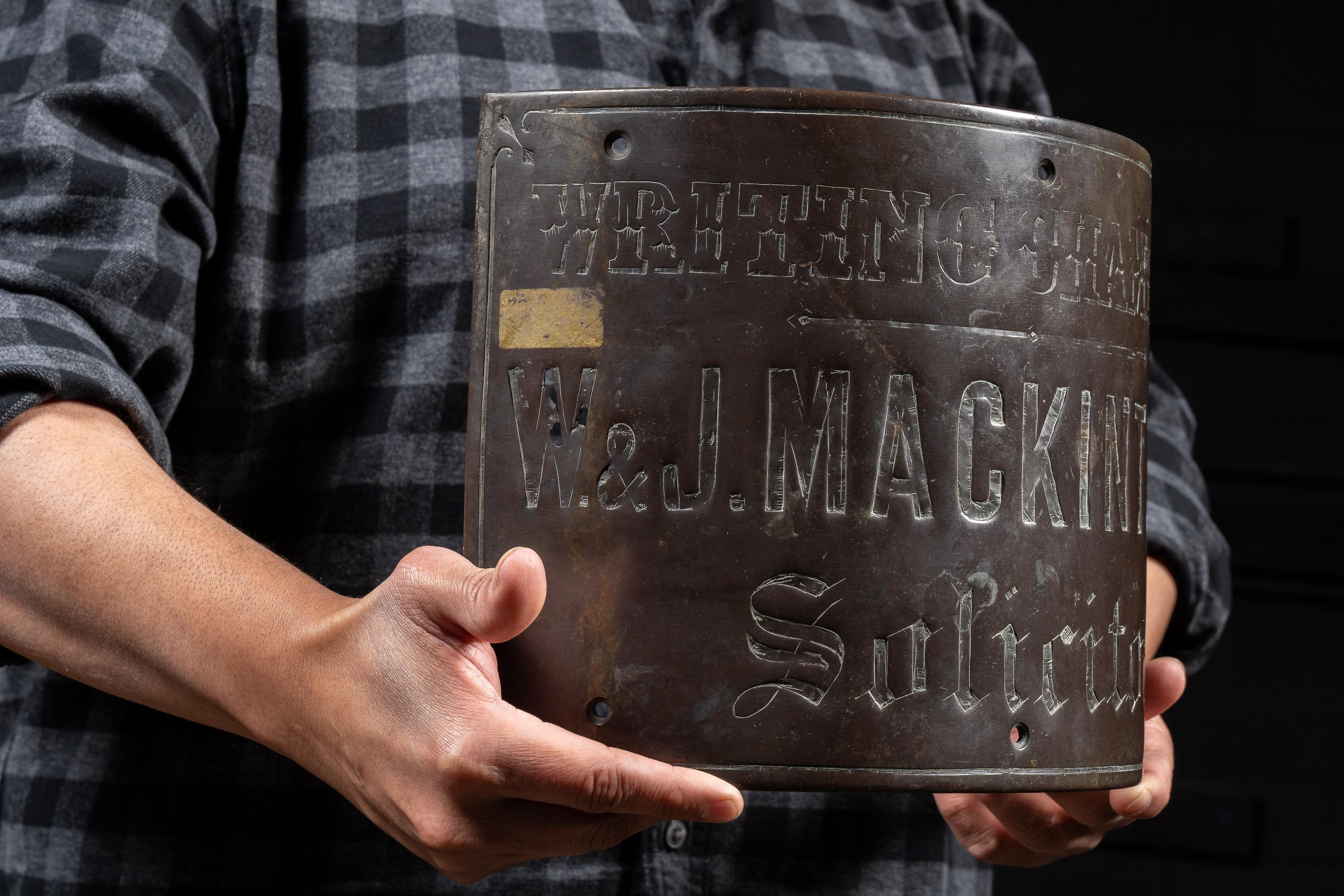 English Early 20th Century Mackintosh Solicitors Rounded Bronze Sign For Sale