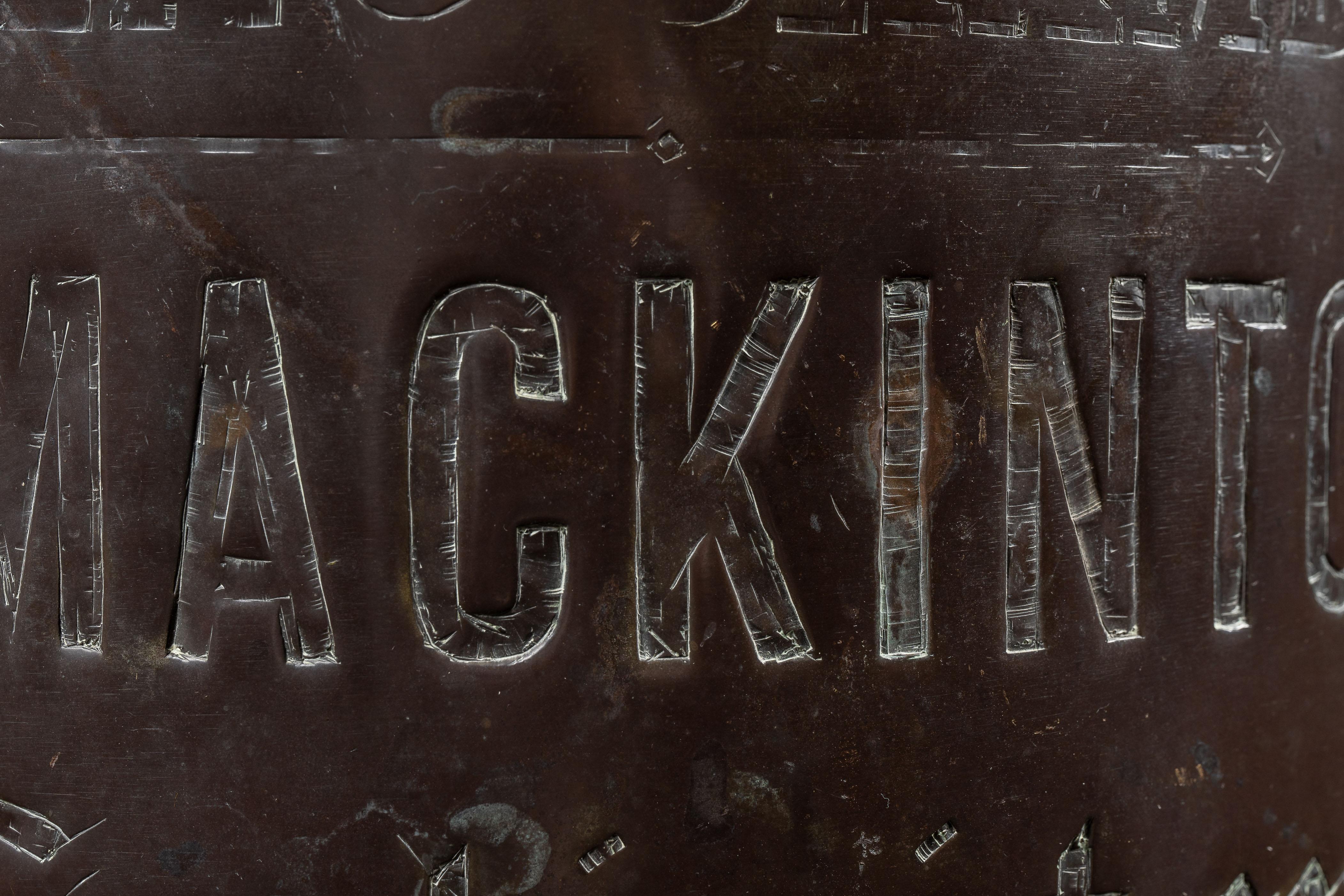 Early 20th Century Mackintosh Solicitors Rounded Bronze Sign In Good Condition For Sale In Dekalb, IL