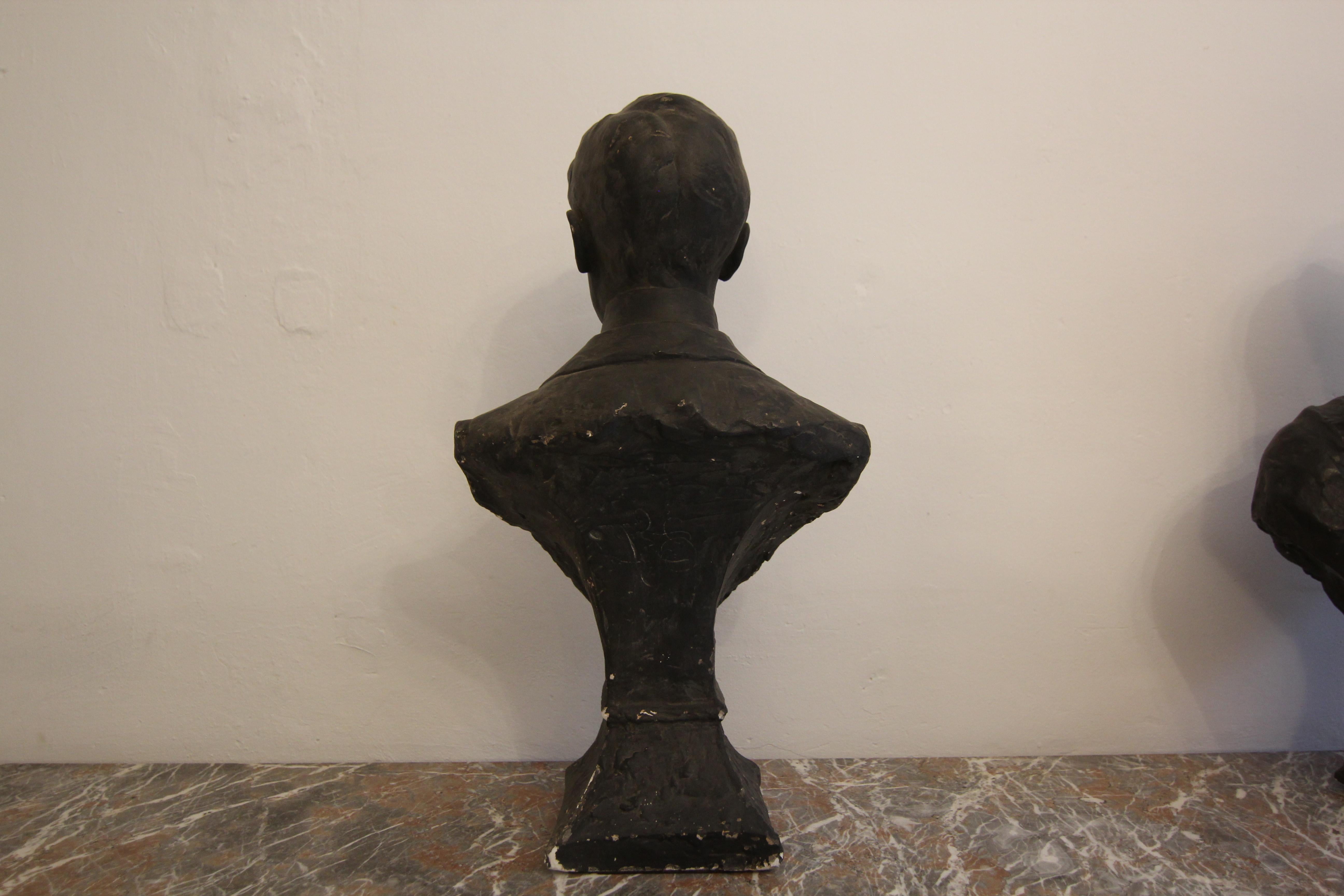 Early 20th Century Madame and Monsieur Plaster Busts For Sale 12