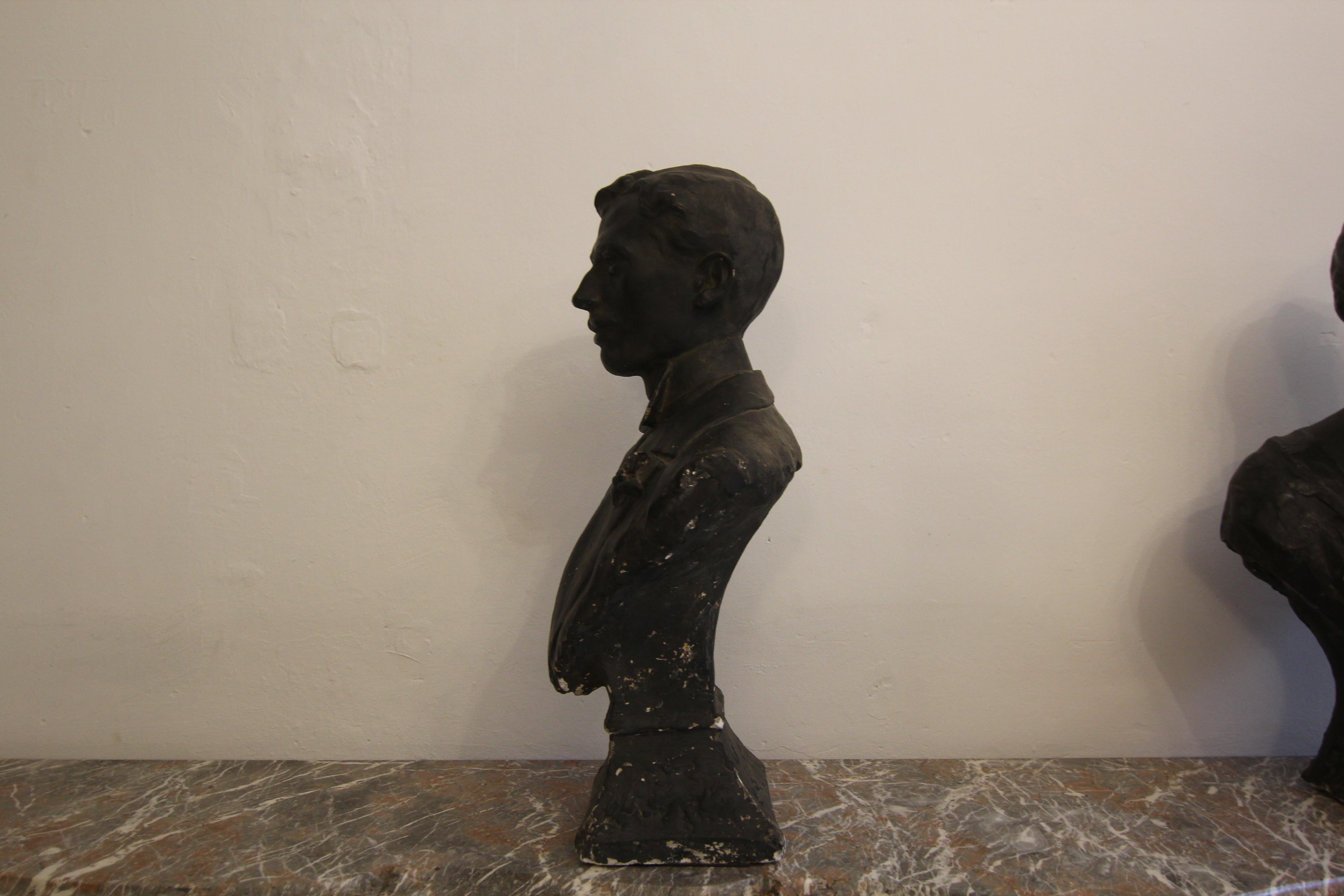Early 20th Century Madame and Monsieur Plaster Busts For Sale 14