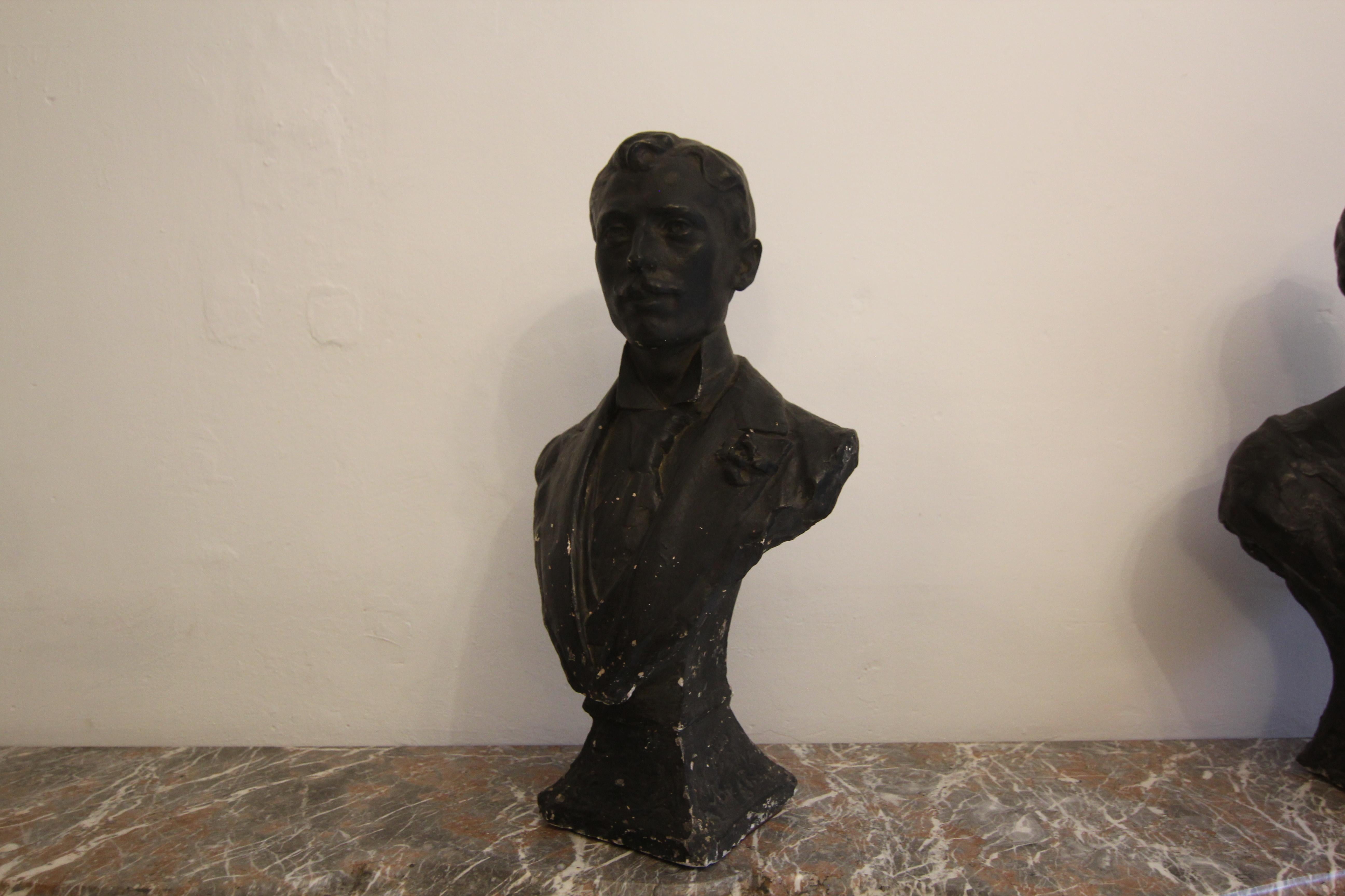 Early 20th Century Madame and Monsieur Plaster Busts For Sale 15