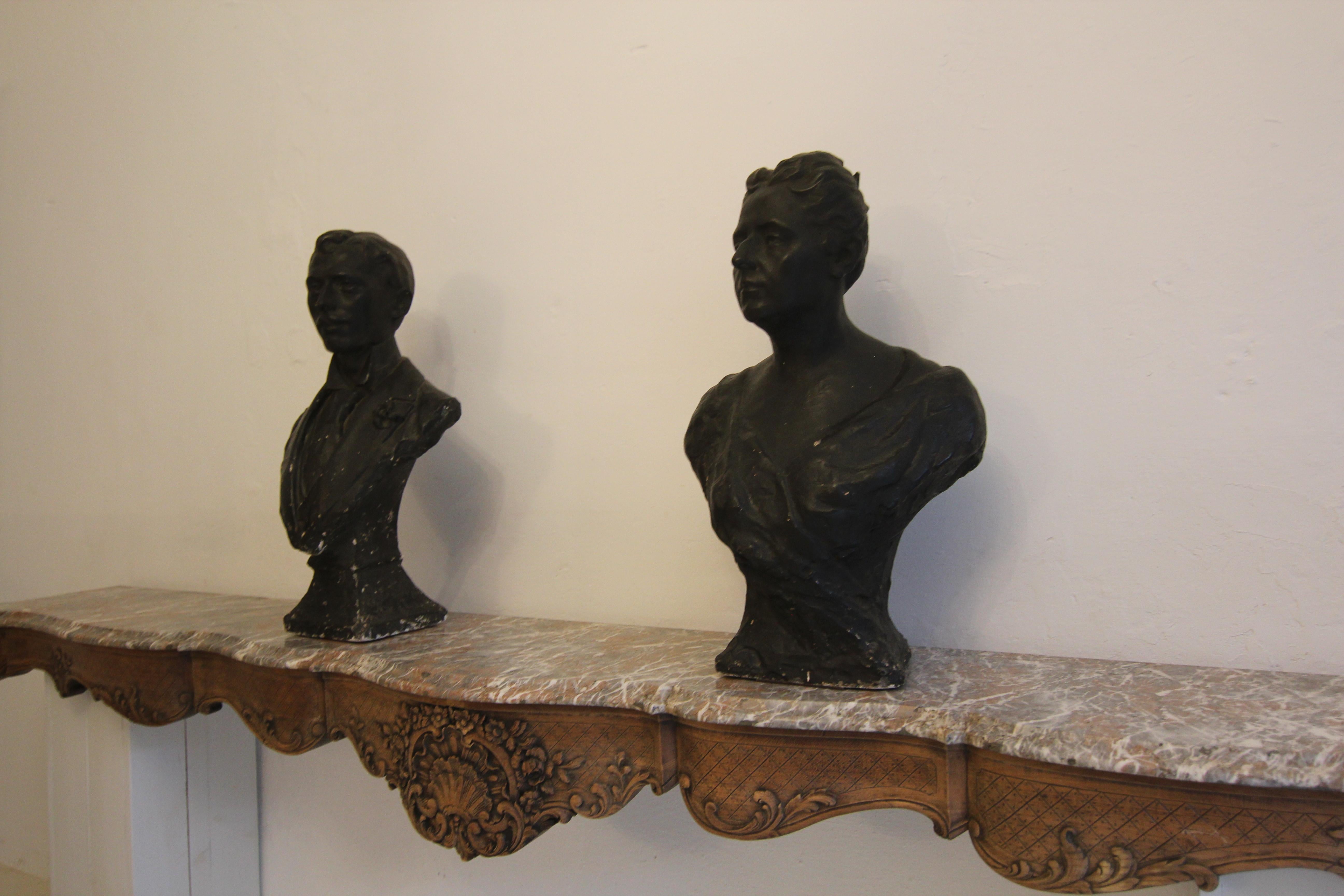 French Early 20th Century Madame and Monsieur Plaster Busts For Sale