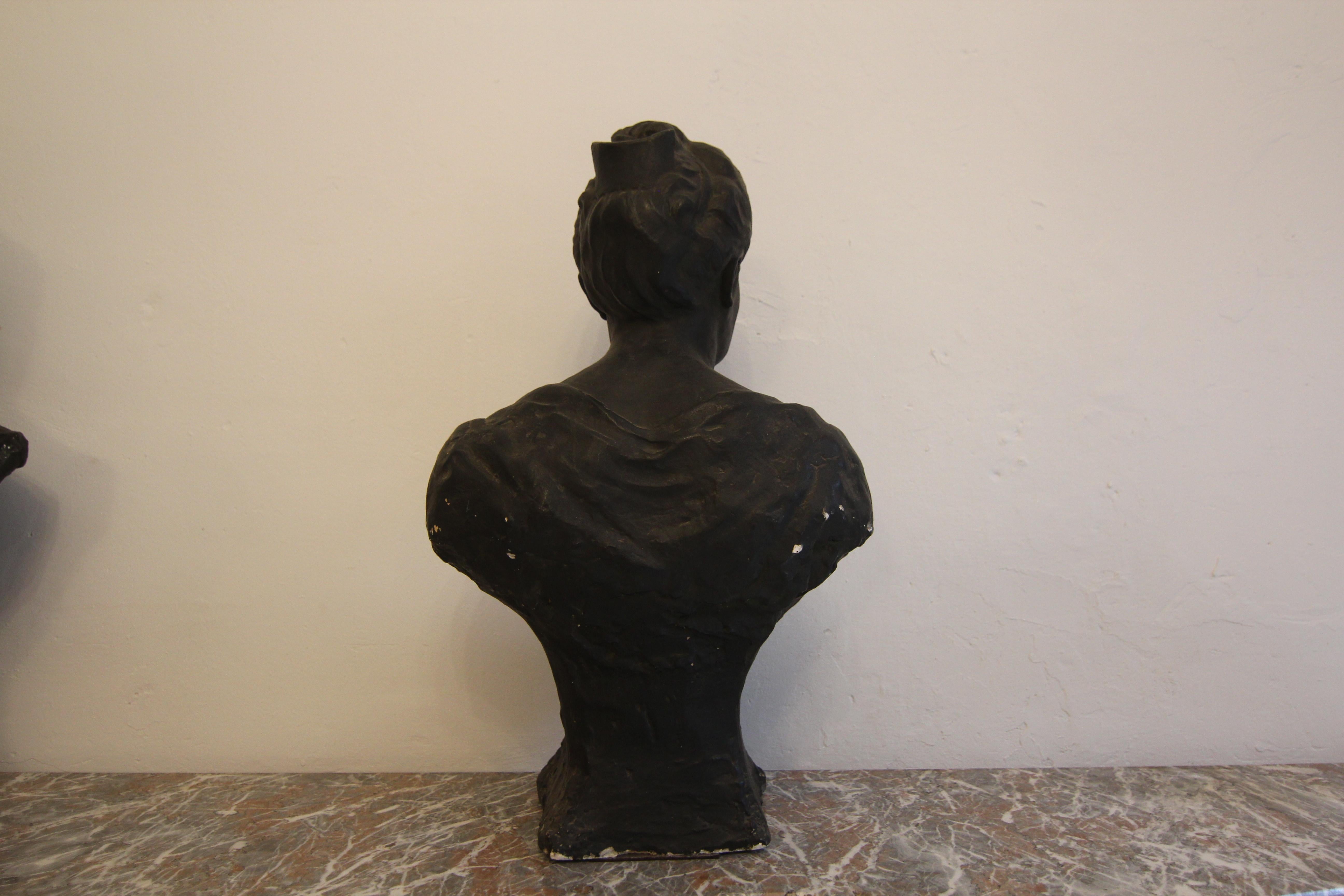 Early 20th Century Madame and Monsieur Plaster Busts For Sale 3