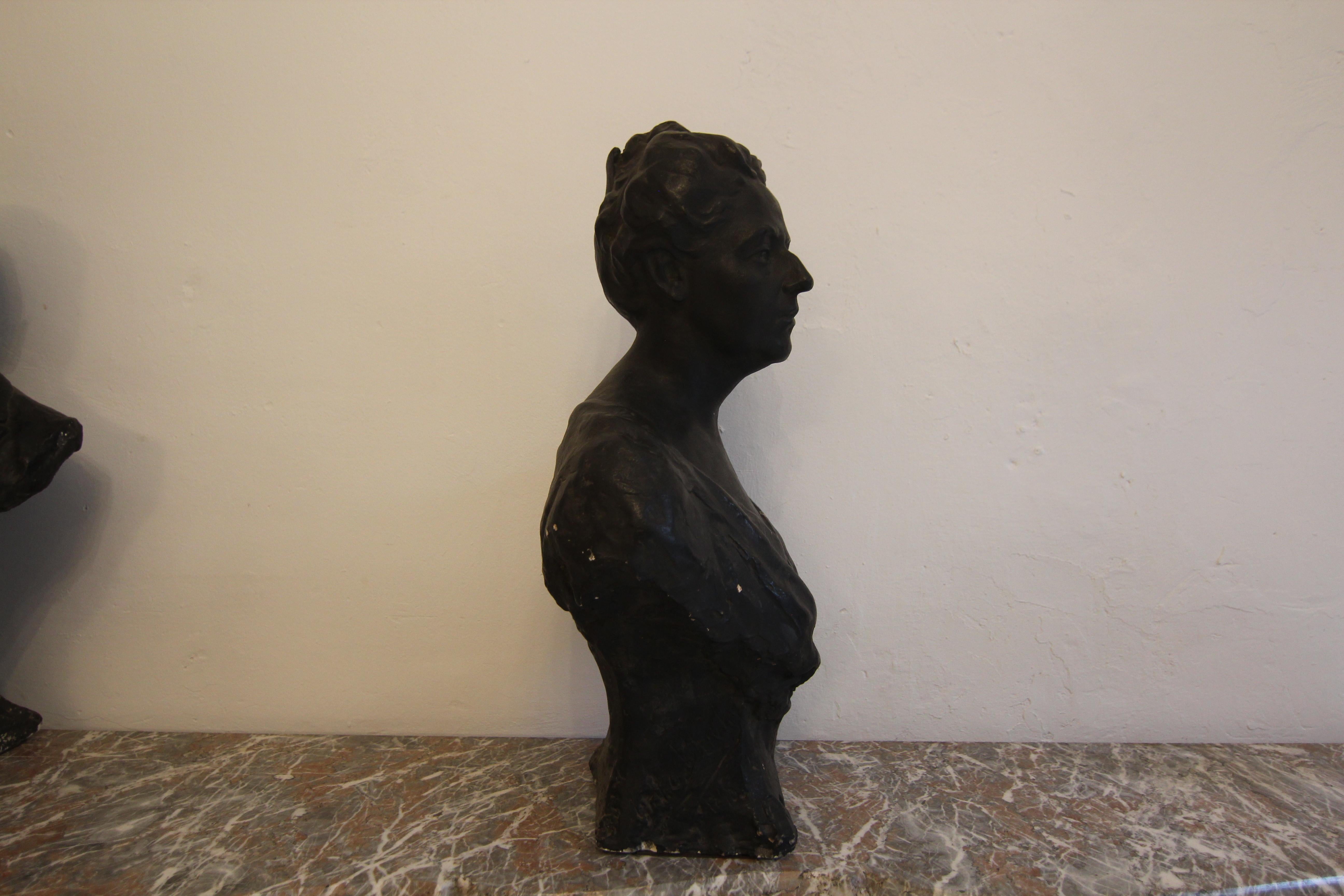 Early 20th Century Madame and Monsieur Plaster Busts For Sale 4