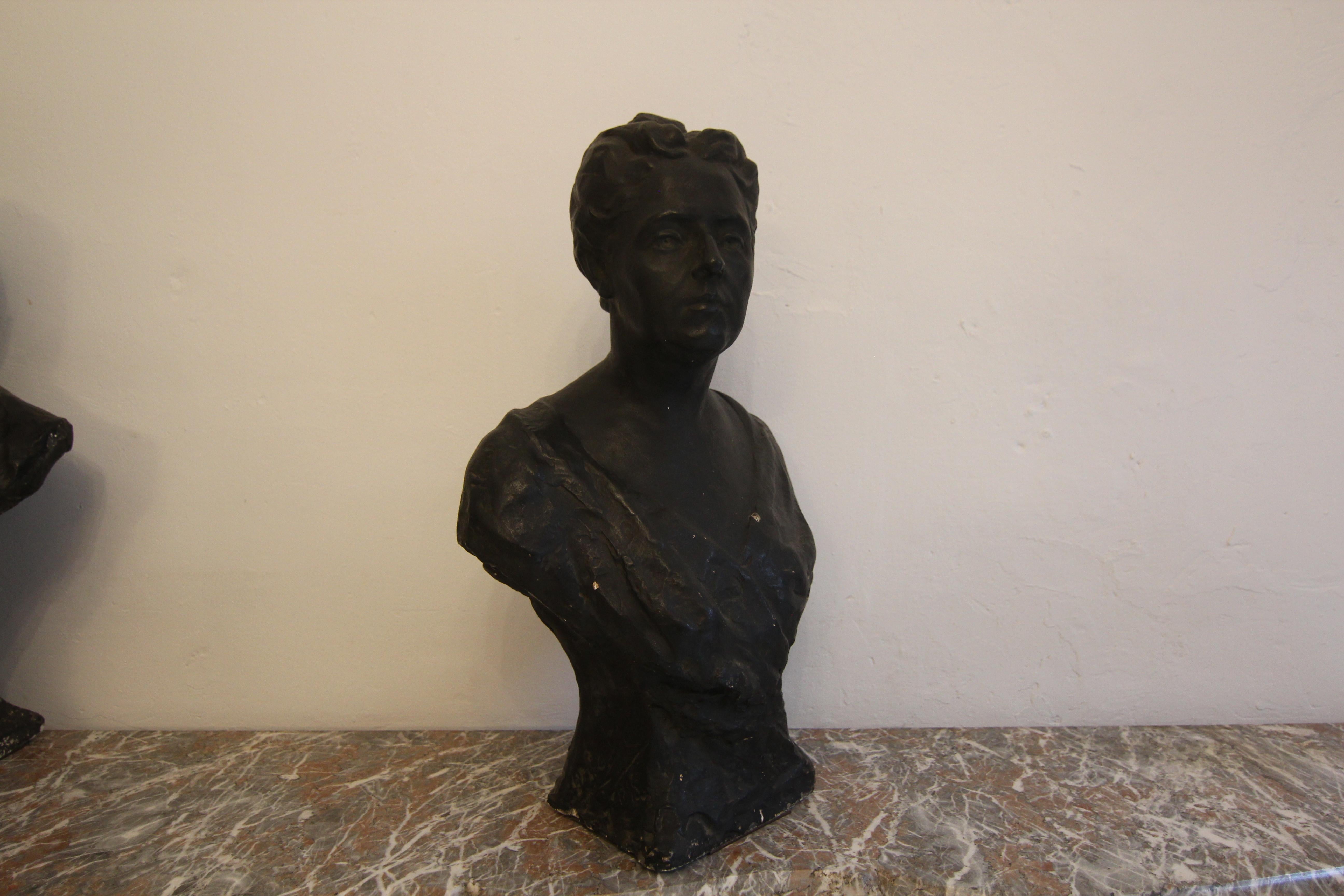 Early 20th Century Madame and Monsieur Plaster Busts For Sale 5