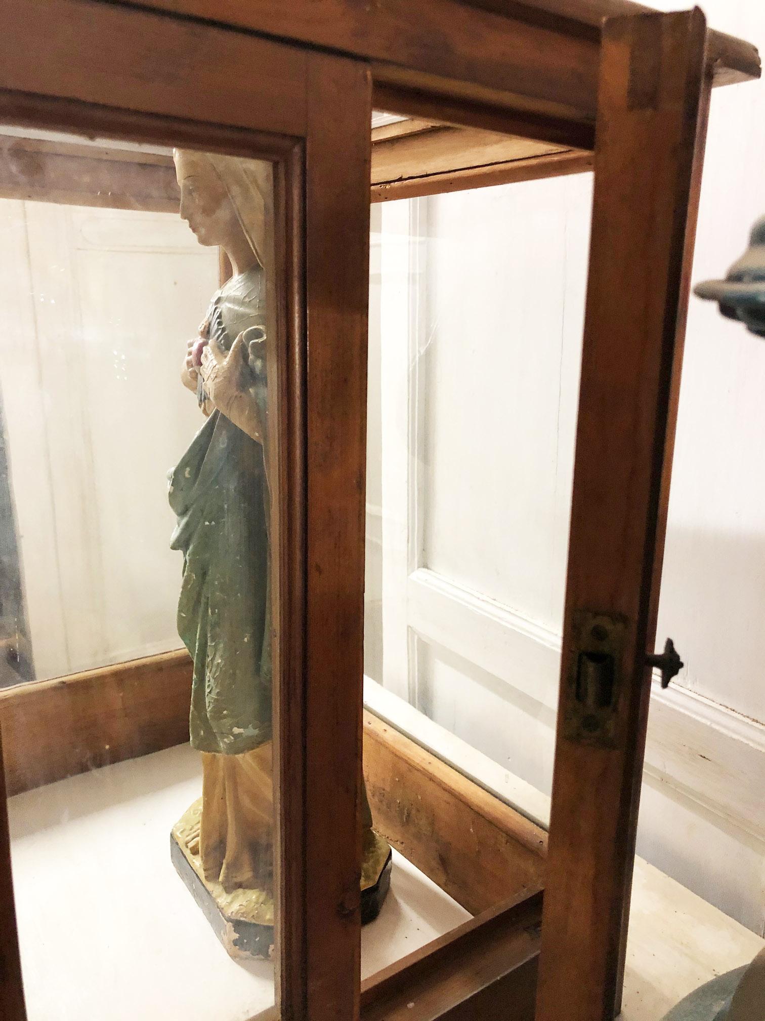 Early 20th Century Madonna Statue Hand Painted with Antique Case with Doors 4