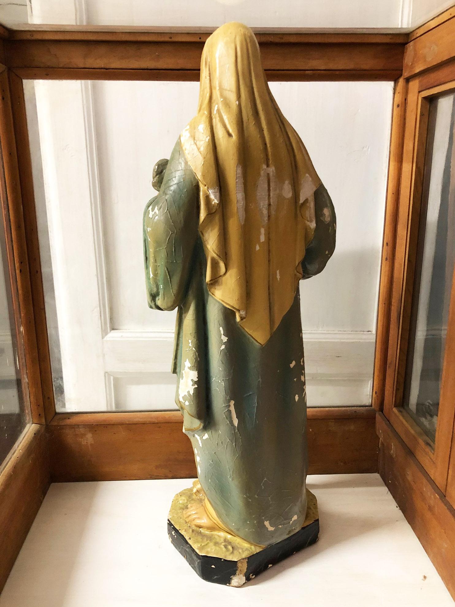 Italian Early 20th Century Madonna Statue Hand Painted with Antique Case with Doors