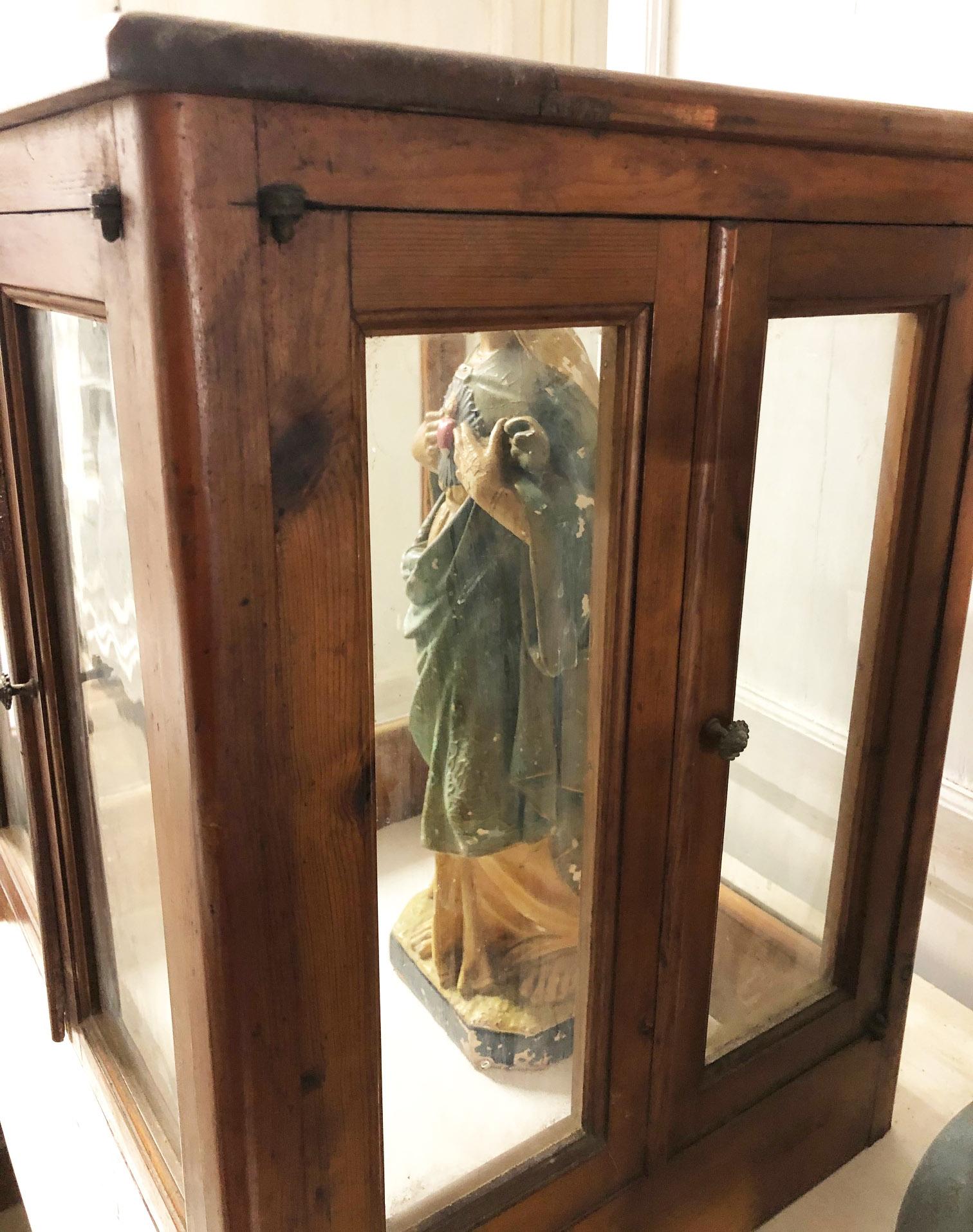 Early 20th Century Madonna Statue Hand Painted with Antique Case with Doors 3