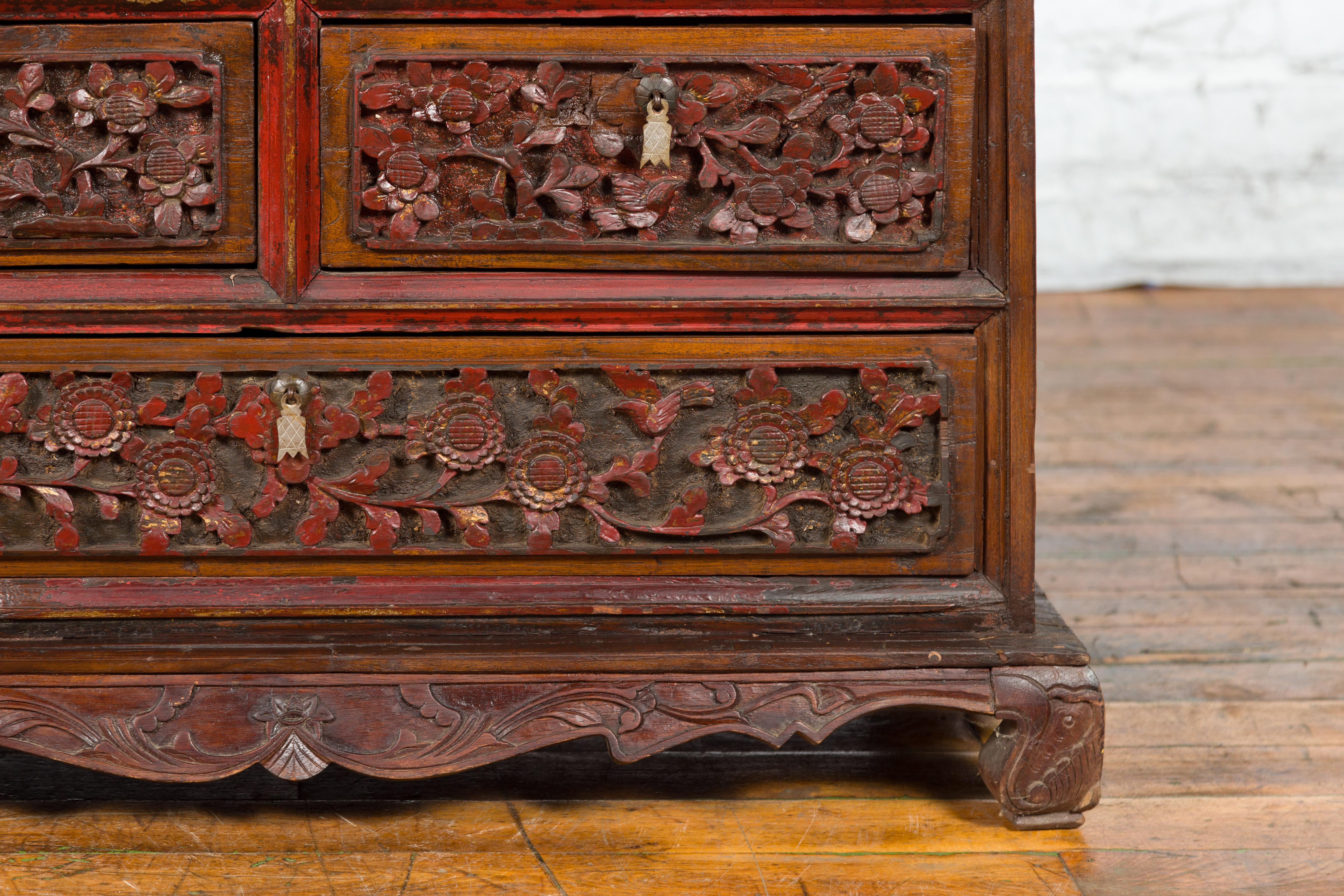 Early 20th Century Madurese Treasure Chest with Hand-Carved Floral Décor For Sale 5