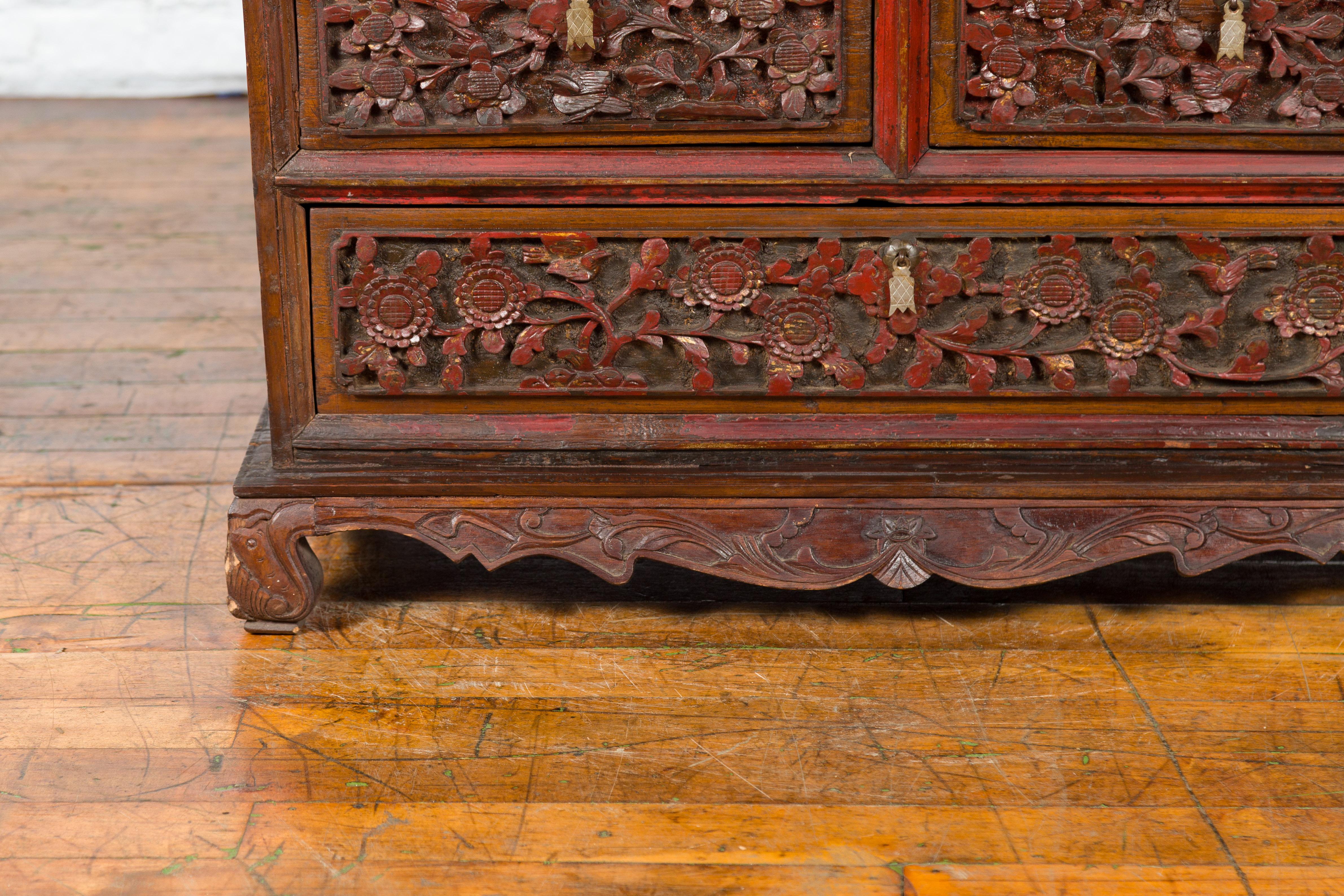 Early 20th Century Madurese Treasure Chest with Hand-Carved Floral Décor For Sale 6