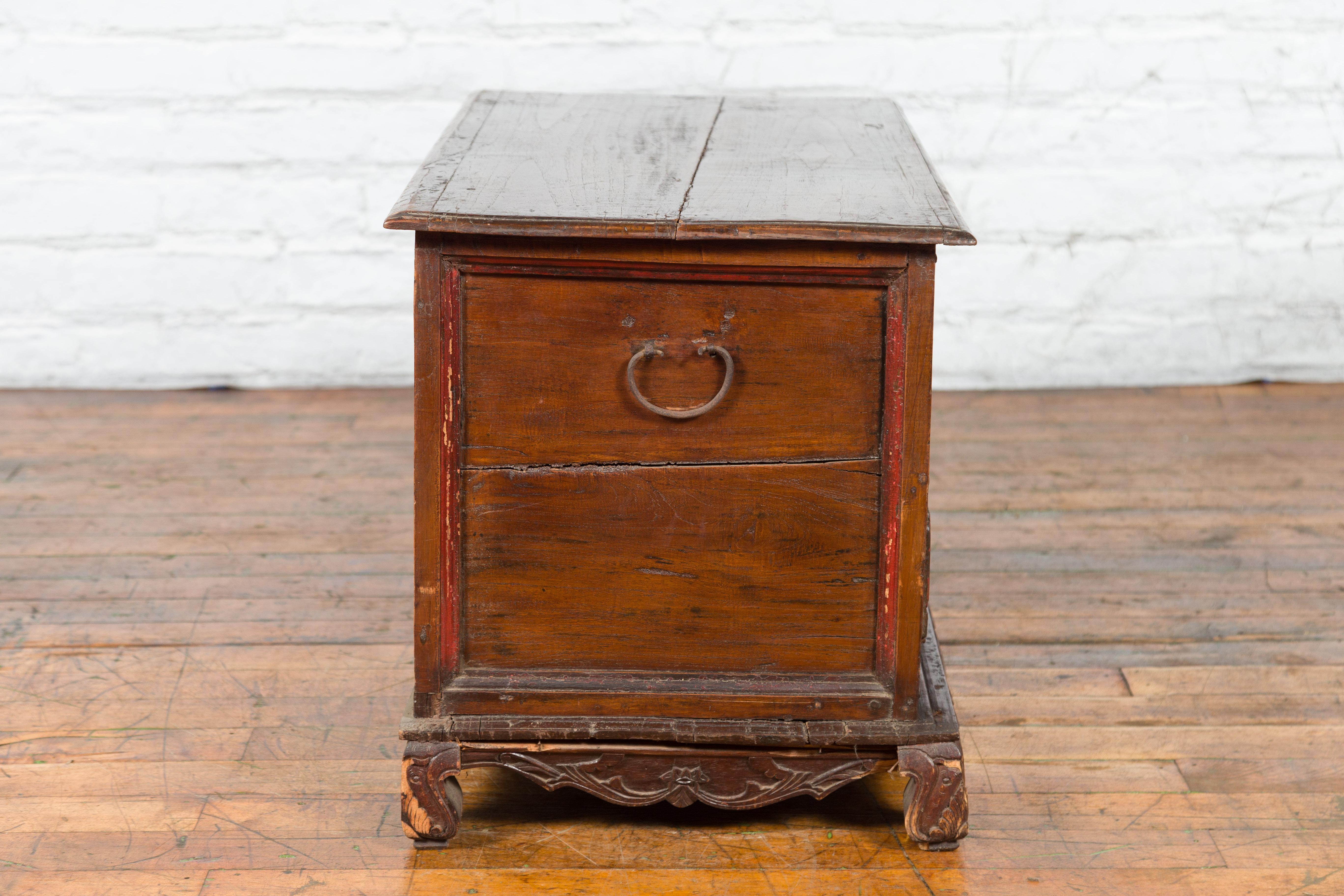 Early 20th Century Madurese Treasure Chest with Hand-Carved Floral Décor For Sale 9