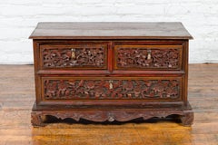 Early 20th Century Madurese Treasure Chest with Hand-Carved Floral Décor