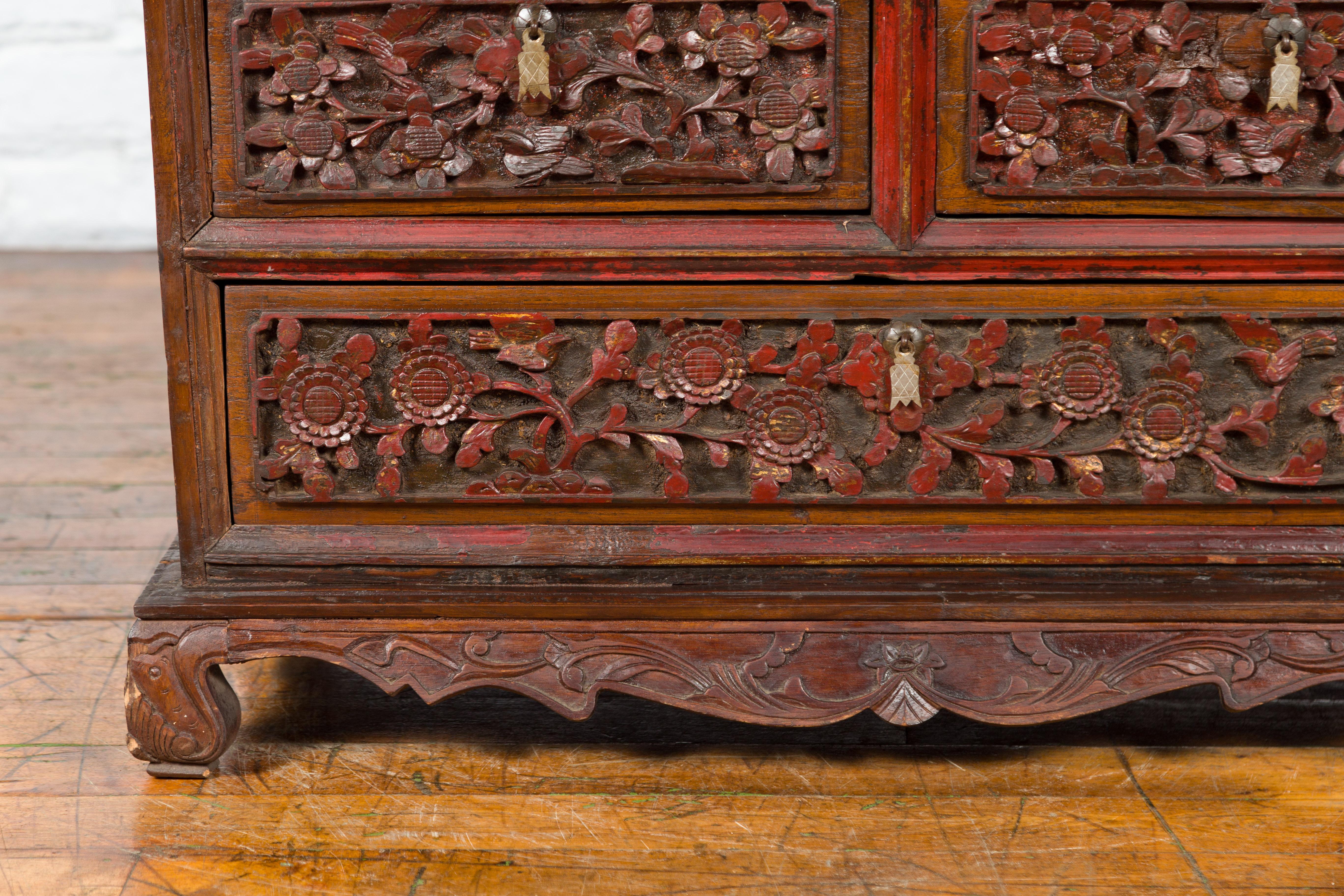 Early 20th Century Madurese Treasure Chest with Hand-Carved Floral Décor For Sale 4
