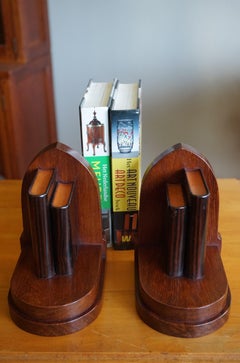 Early 20th Century Walnut and Coromandel Art Deco Bookends of Miniature Books