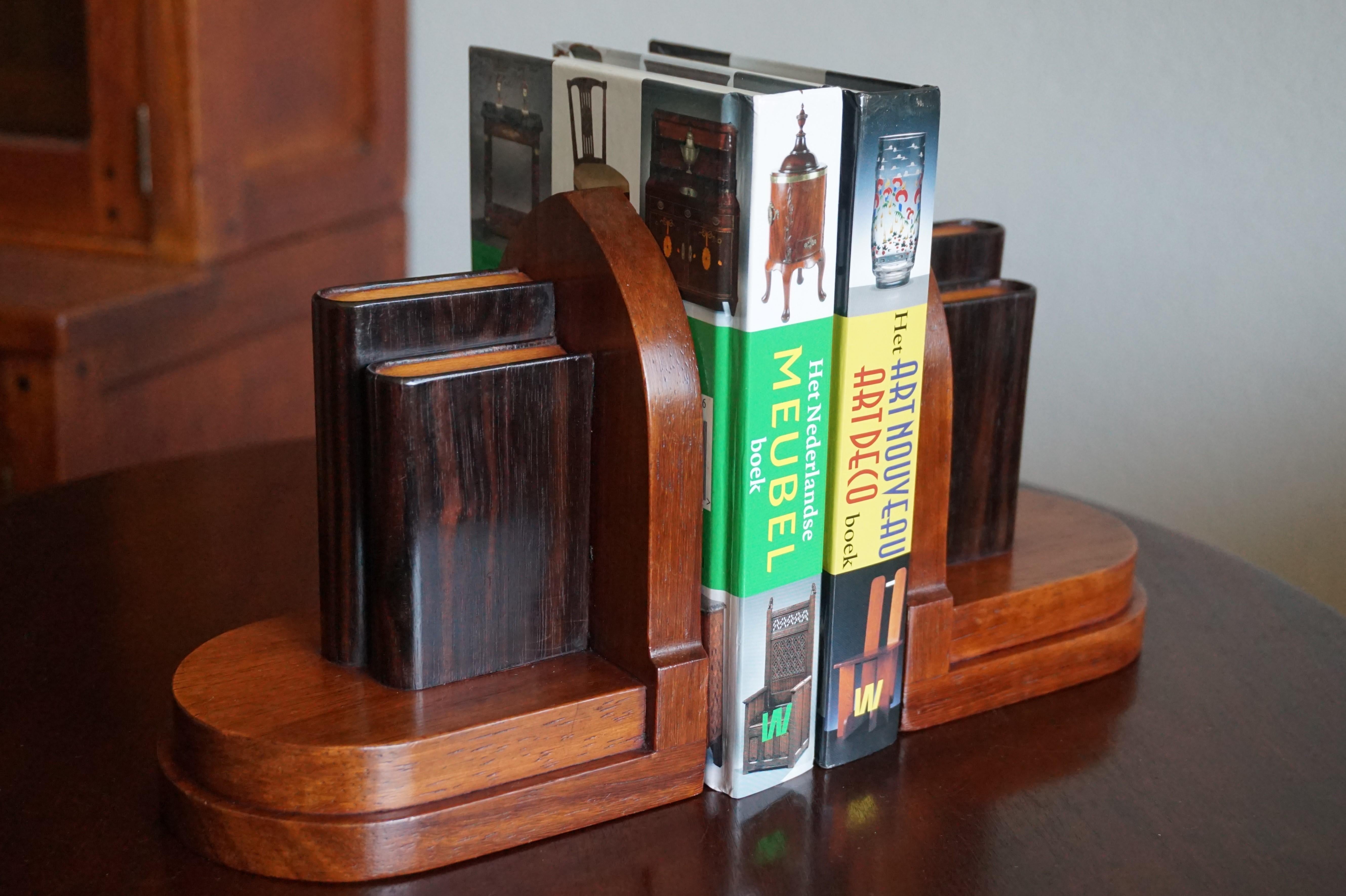 Dutch Early 20th Century Walnut and Coromandel Art Deco Bookends of Miniature Books