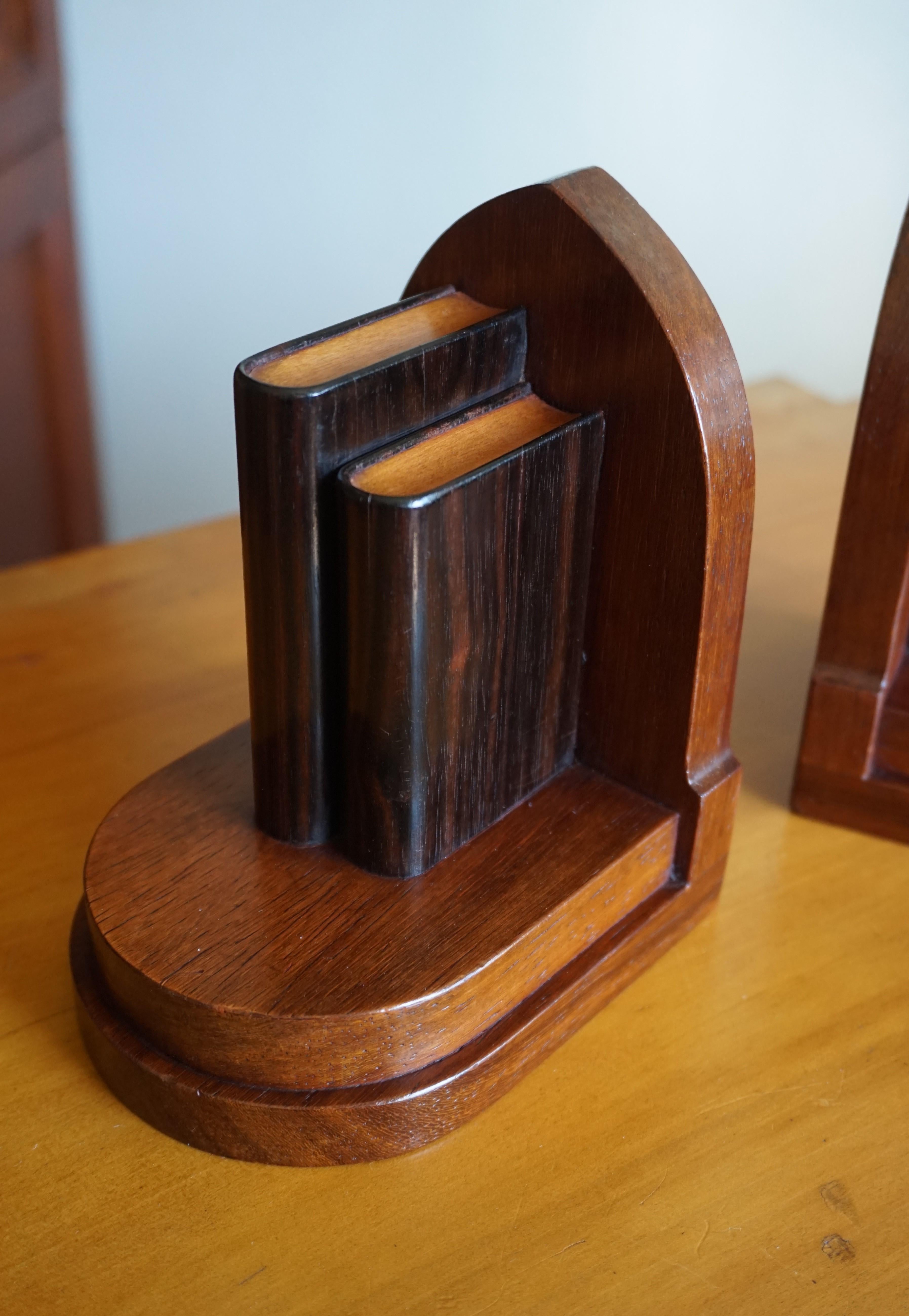 Wood Early 20th Century Walnut and Coromandel Art Deco Bookends of Miniature Books