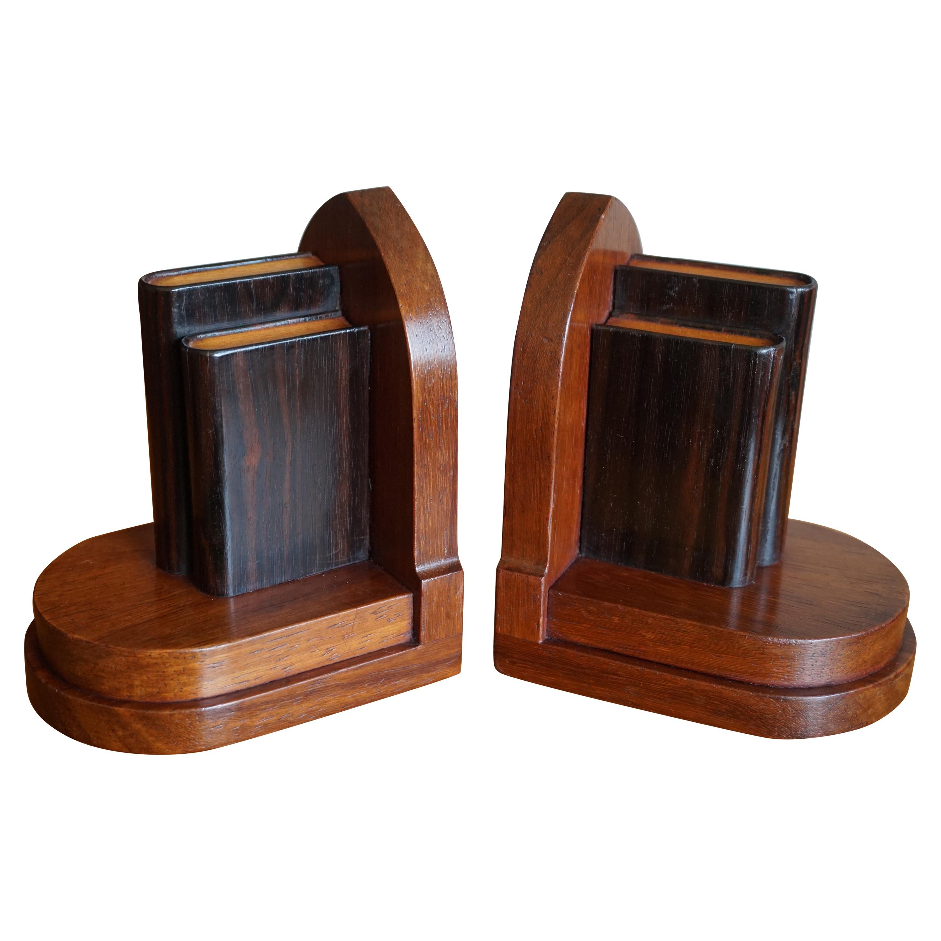 Early 20th Century Walnut and Coromandel Art Deco Bookends of Miniature Books