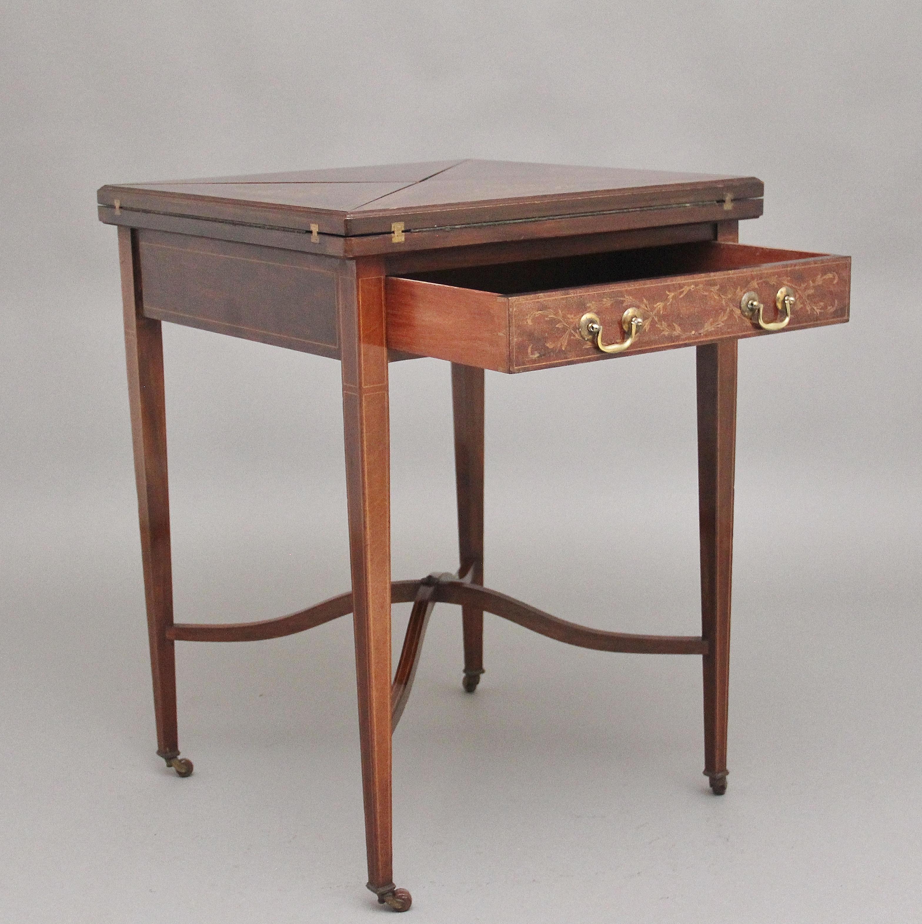 Edwardian Early 20th Century mahogany and inlaid card table For Sale