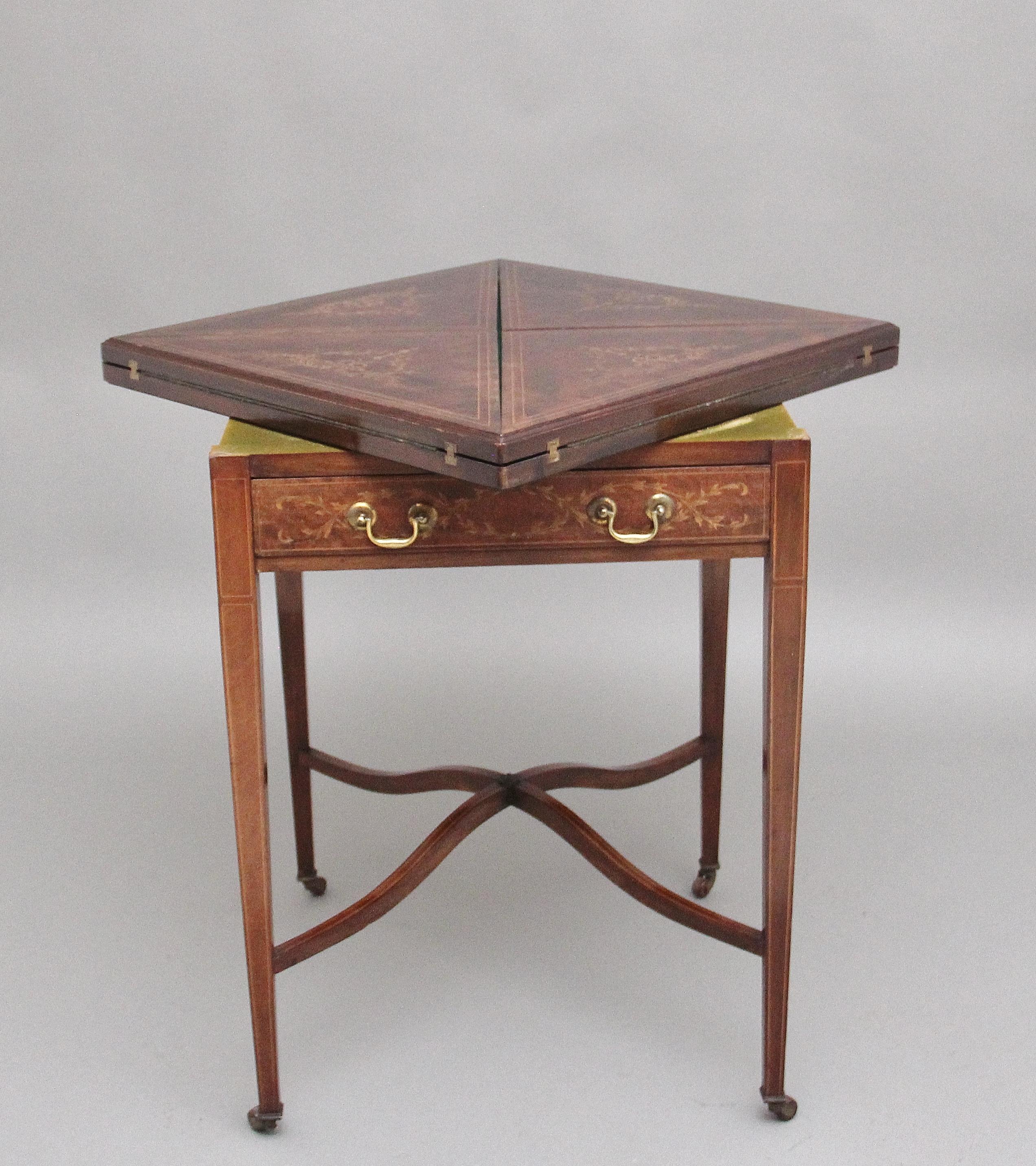 British Early 20th Century mahogany and inlaid card table For Sale