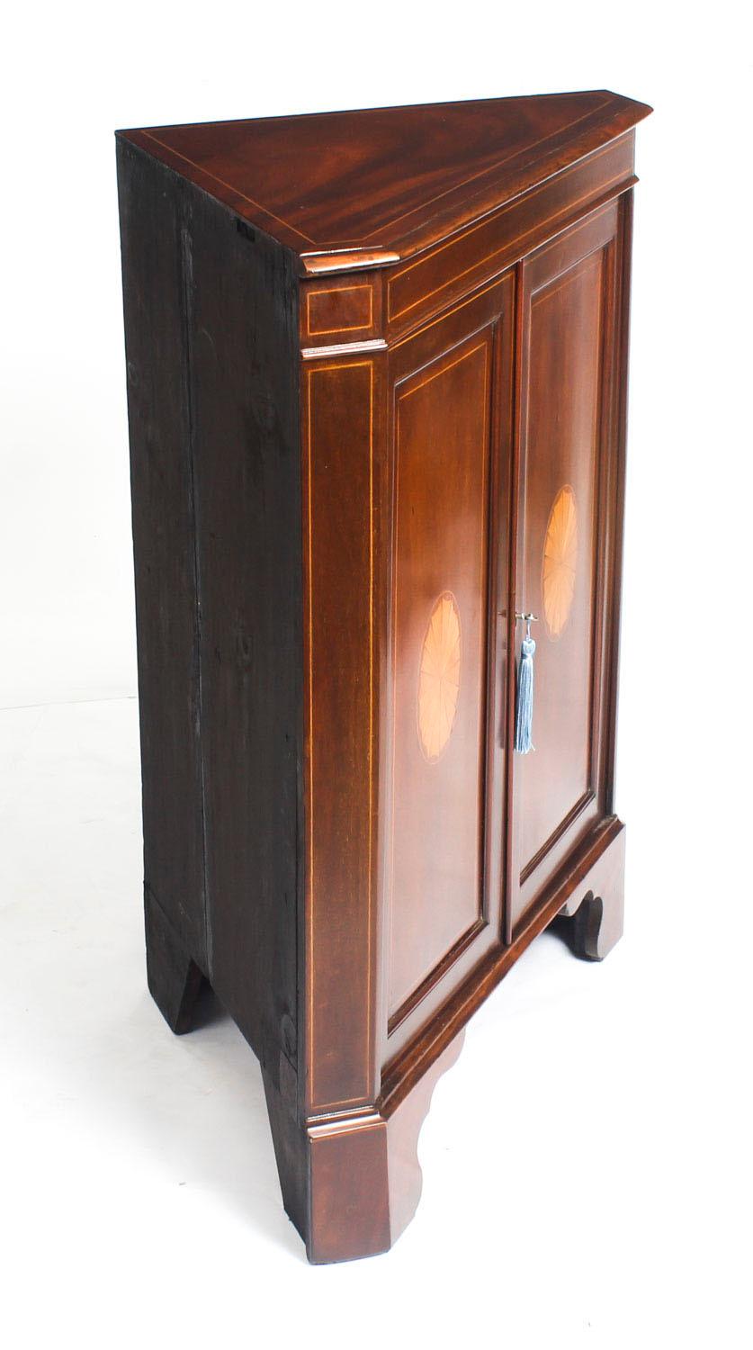 Early 20th Century Mahogany and Satinwood Inlaid Low Corner Cabinet In Excellent Condition In London, GB