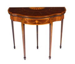 Early 20th Century Mahogany and Satinwood Inlaid Serpentine Card Console Table