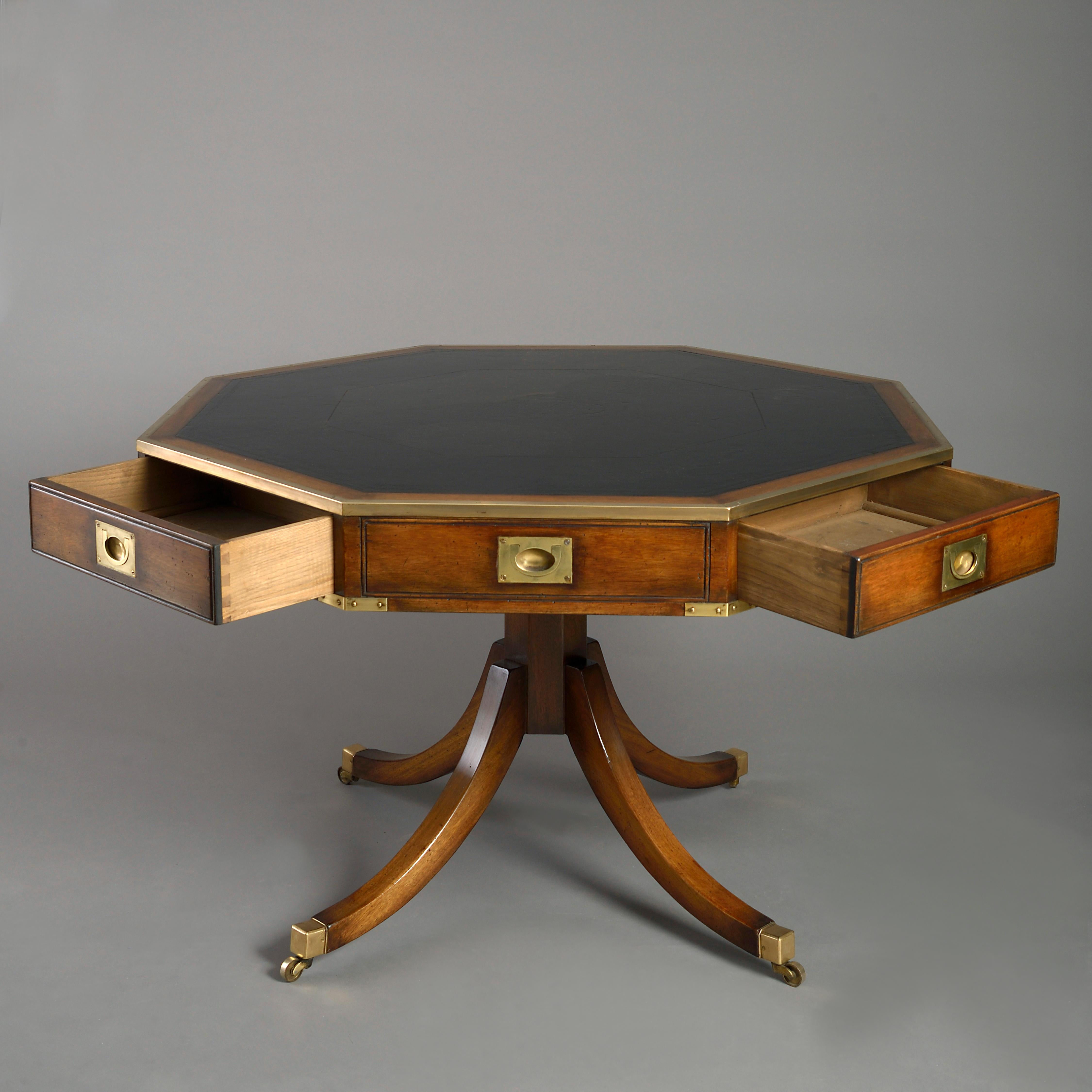 English Early 20th Century Mahogany Campaign Drum Table