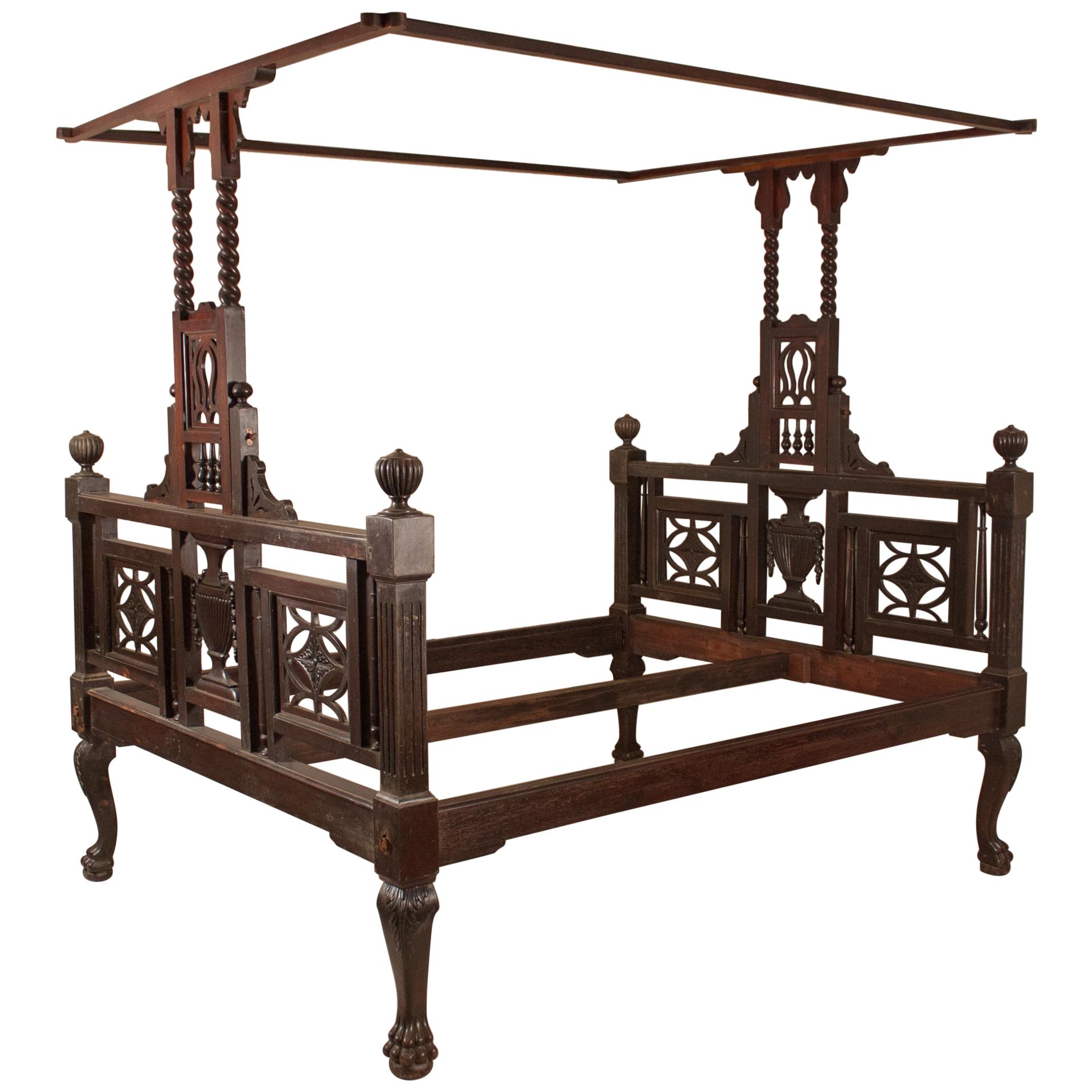 Early 20th Century Mahogany Canopy or Tester Bed from British India