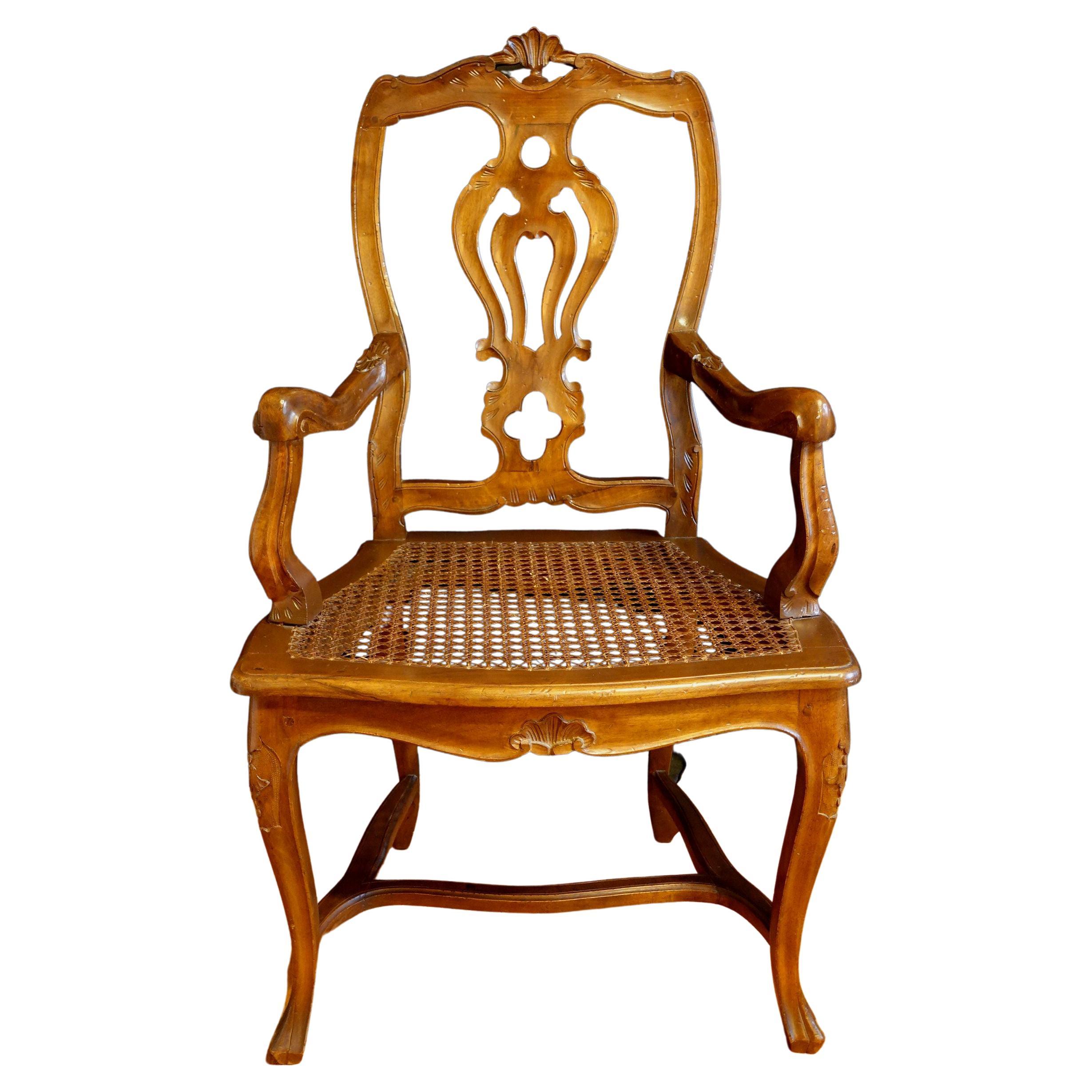 Early 20th Century Mahogany Chippendale Style Armchair with Caned Seat