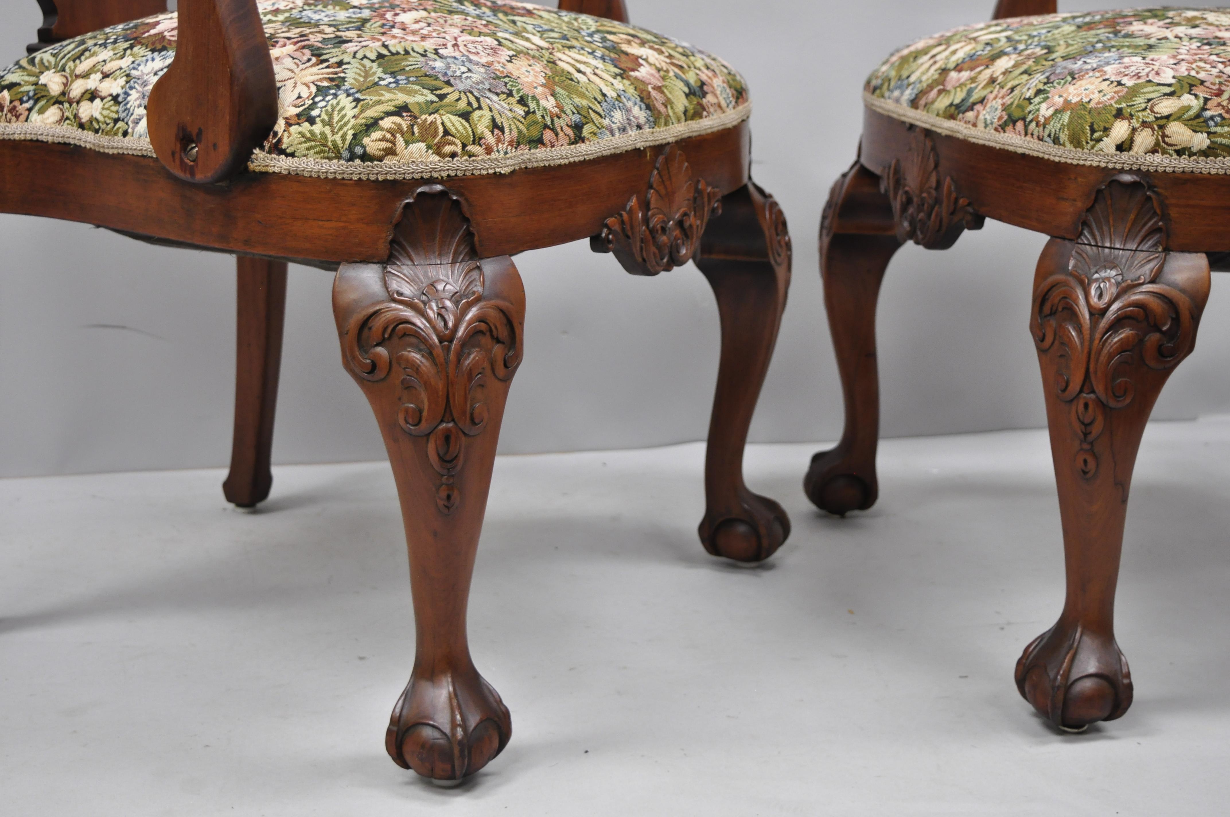Early 20th Century Mahogany Chippendale Style Armchairs Carved with Eagle Heads For Sale 7