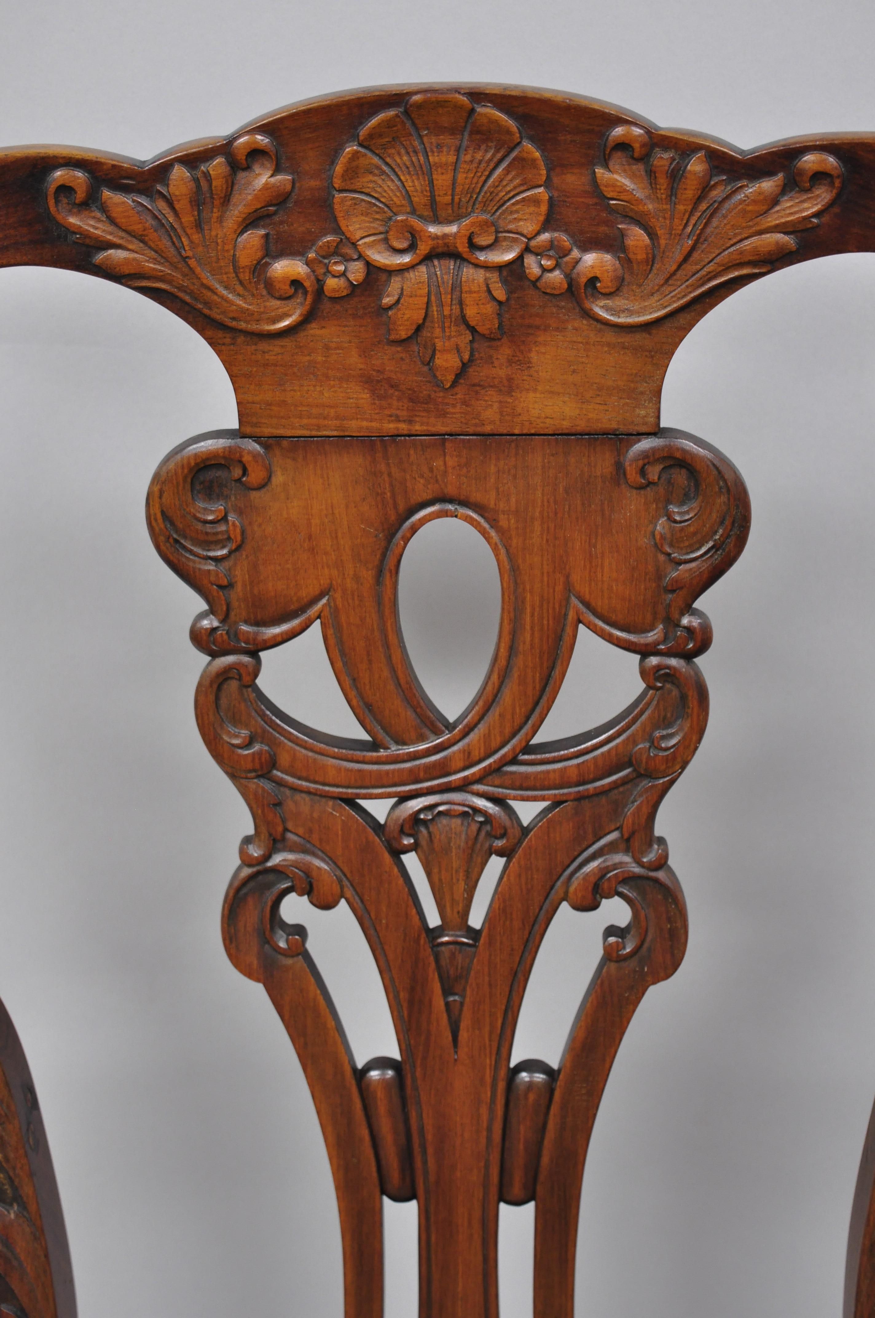 Early 20th Century Mahogany Chippendale Style Armchairs Carved with Eagle Heads For Sale 8
