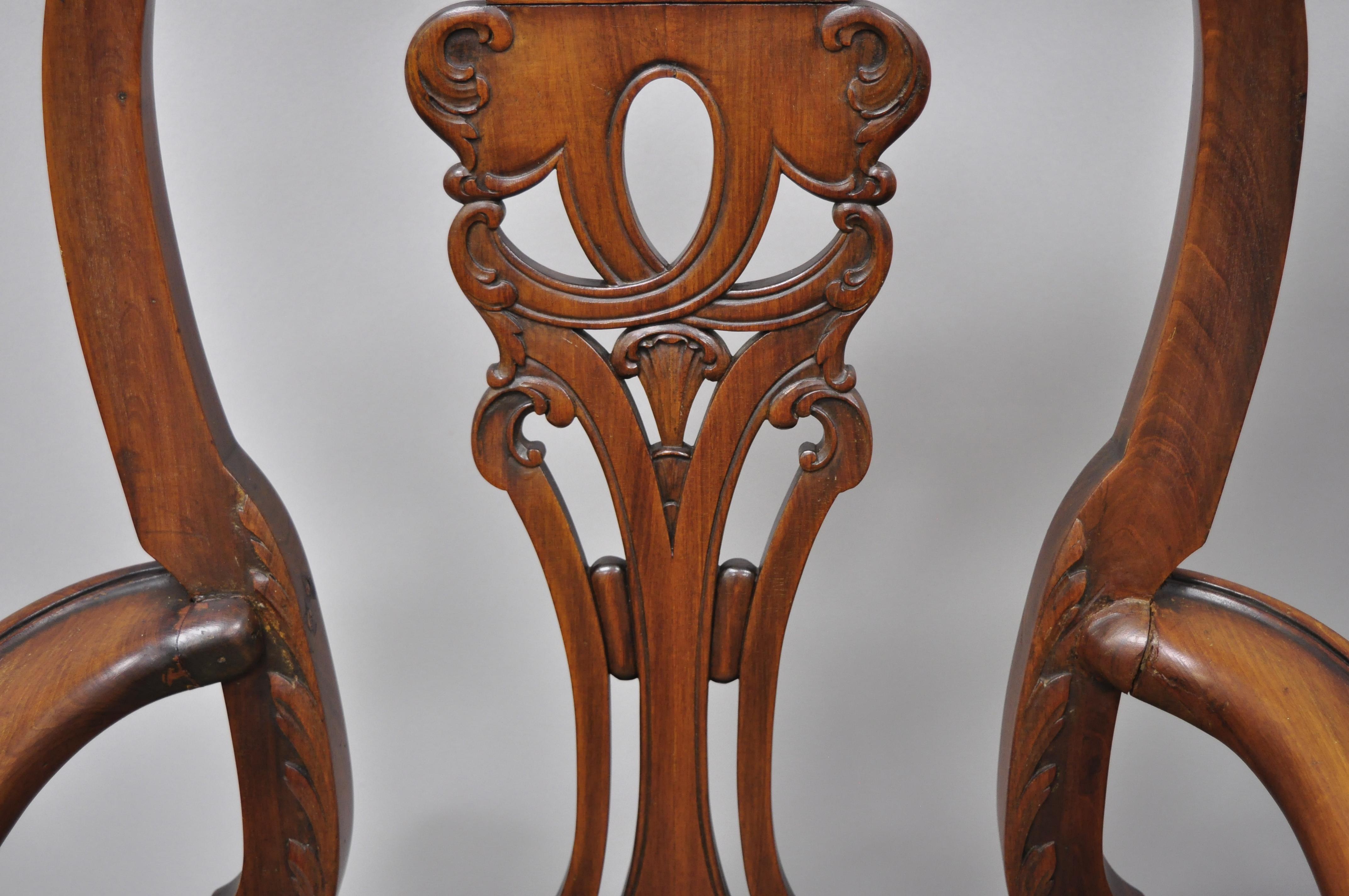 Early 20th Century Mahogany Chippendale Style Armchairs Carved with Eagle Heads For Sale 2