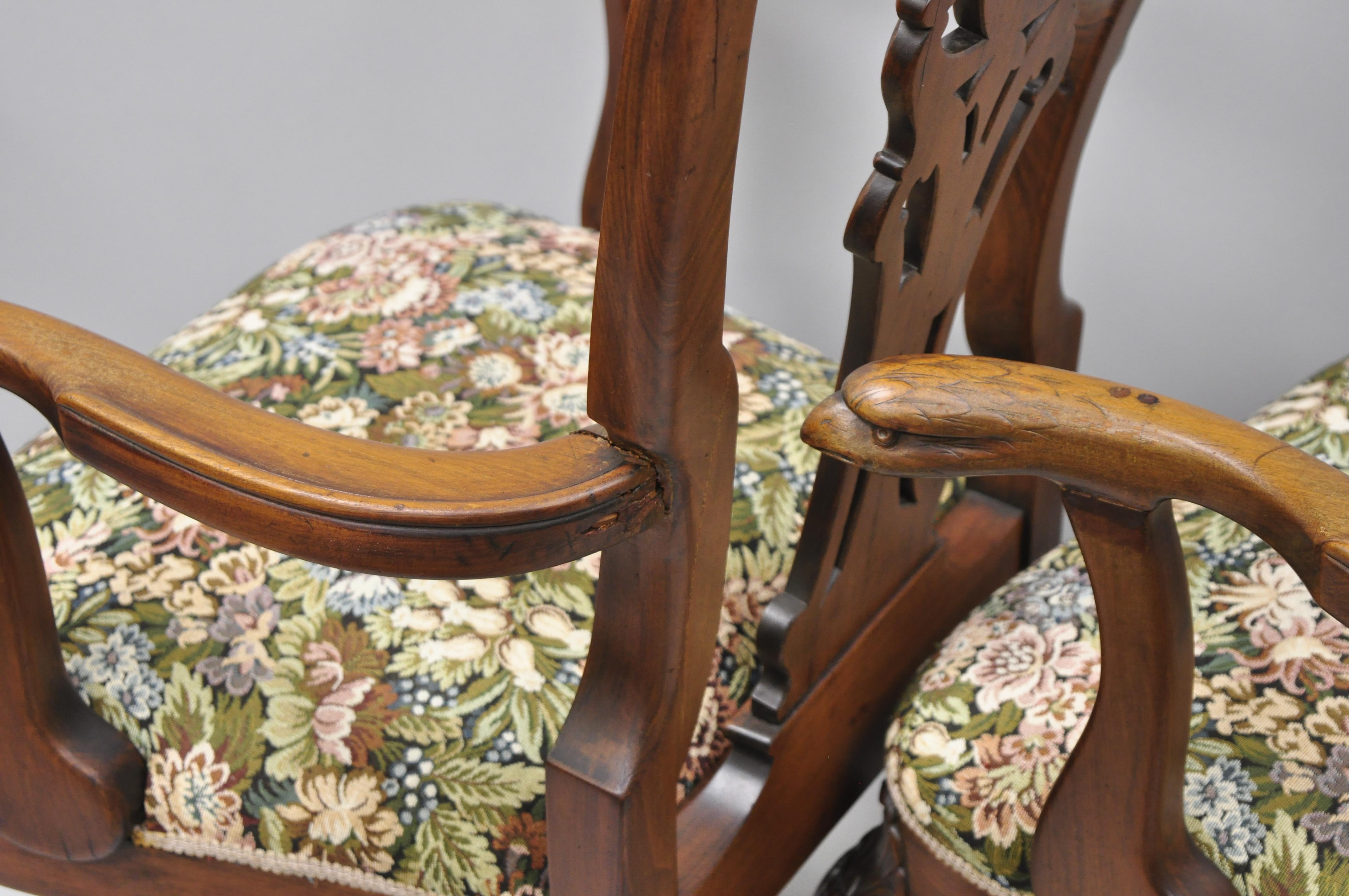 Early 20th Century Mahogany Chippendale Style Armchairs Carved with Eagle Heads For Sale 4