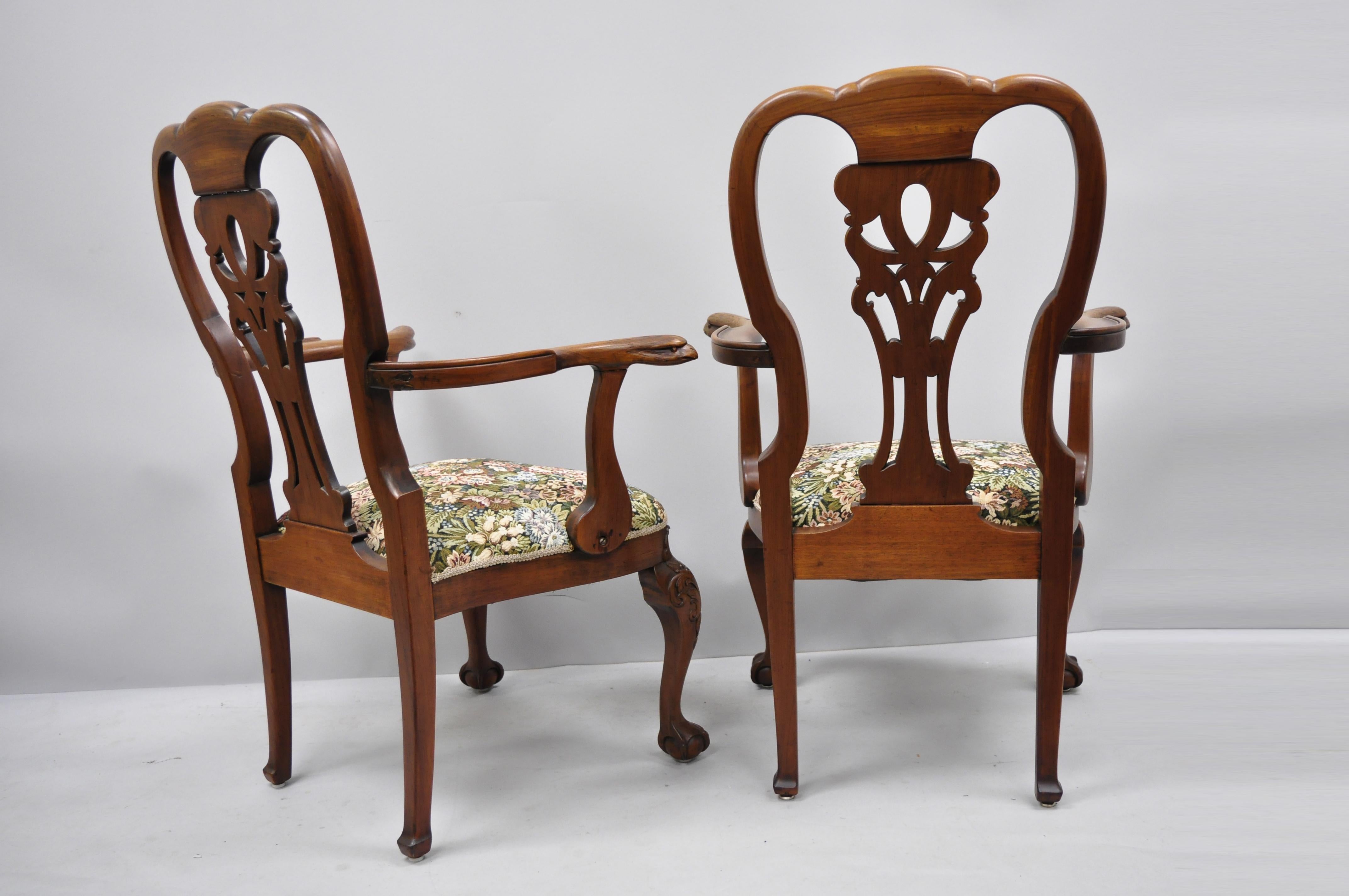 Early 20th Century Mahogany Chippendale Style Armchairs Carved with Eagle Heads For Sale 5