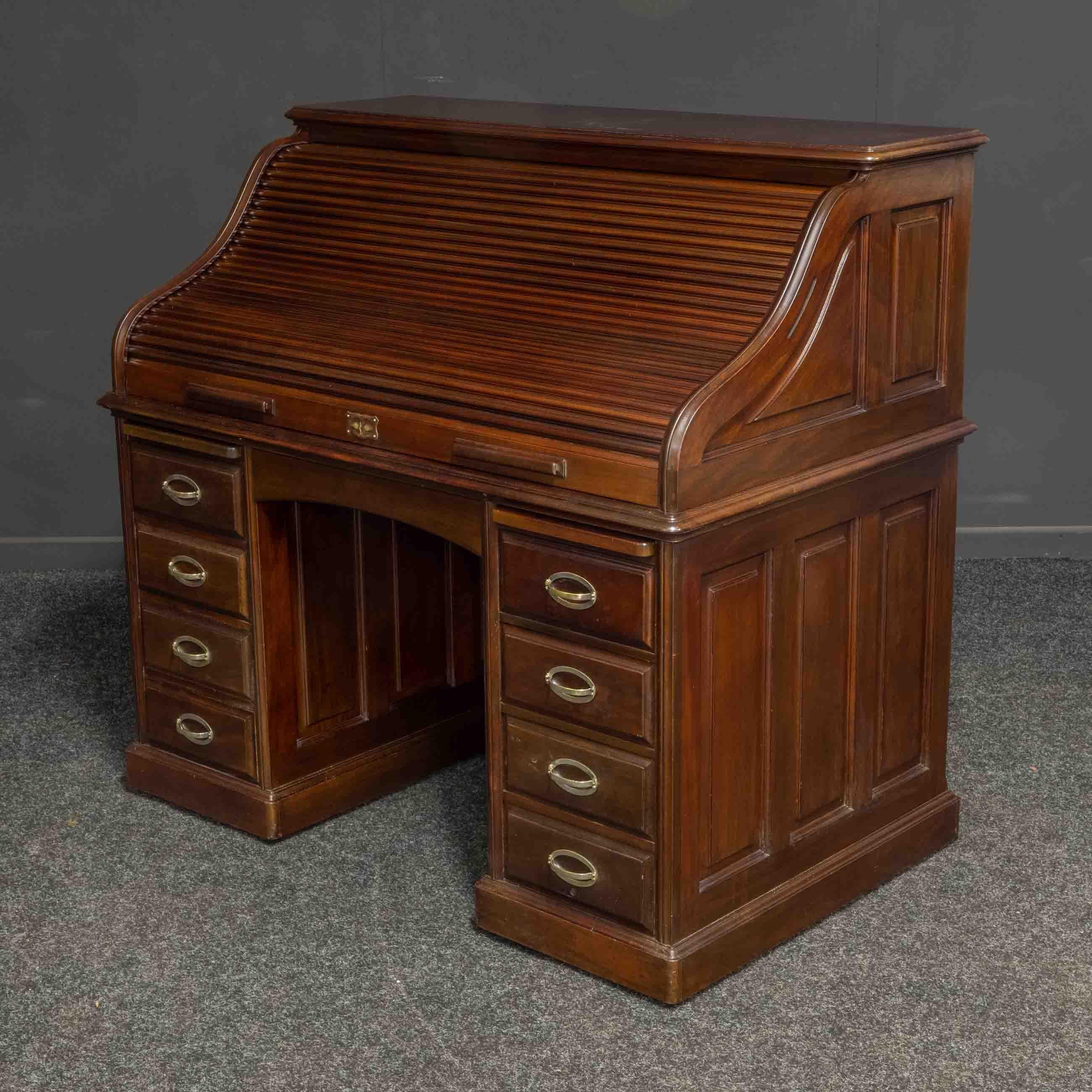 Brass Early 20th Century Mahogany Desk For Sale