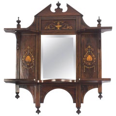Antique Early 20th Century Mahogany Inlaid Marquetry Mirror