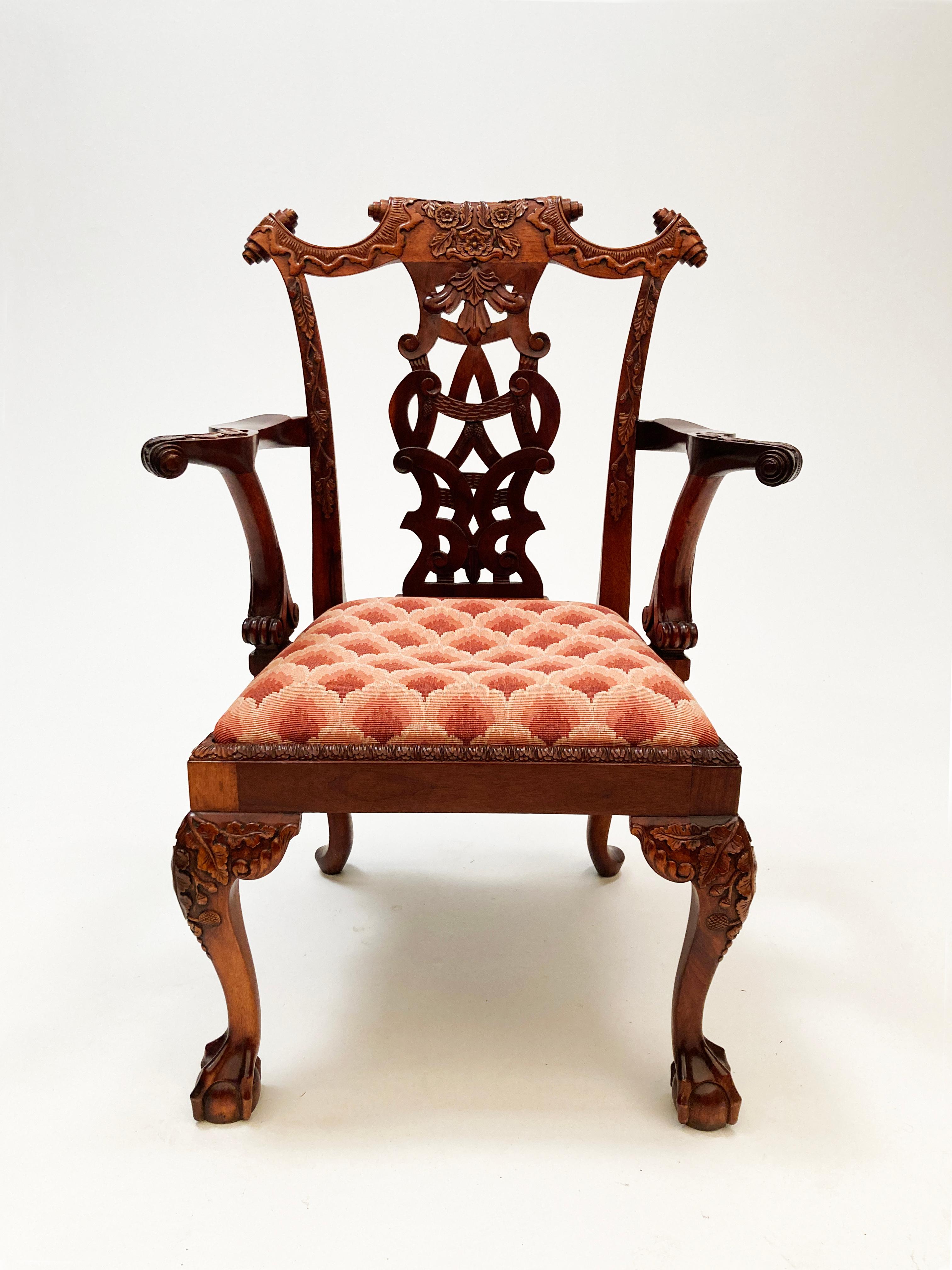 Northern Irish Early 20th Century Mahogany Irish Antique Replica Chippendale Chairs- Set of 2 For Sale
