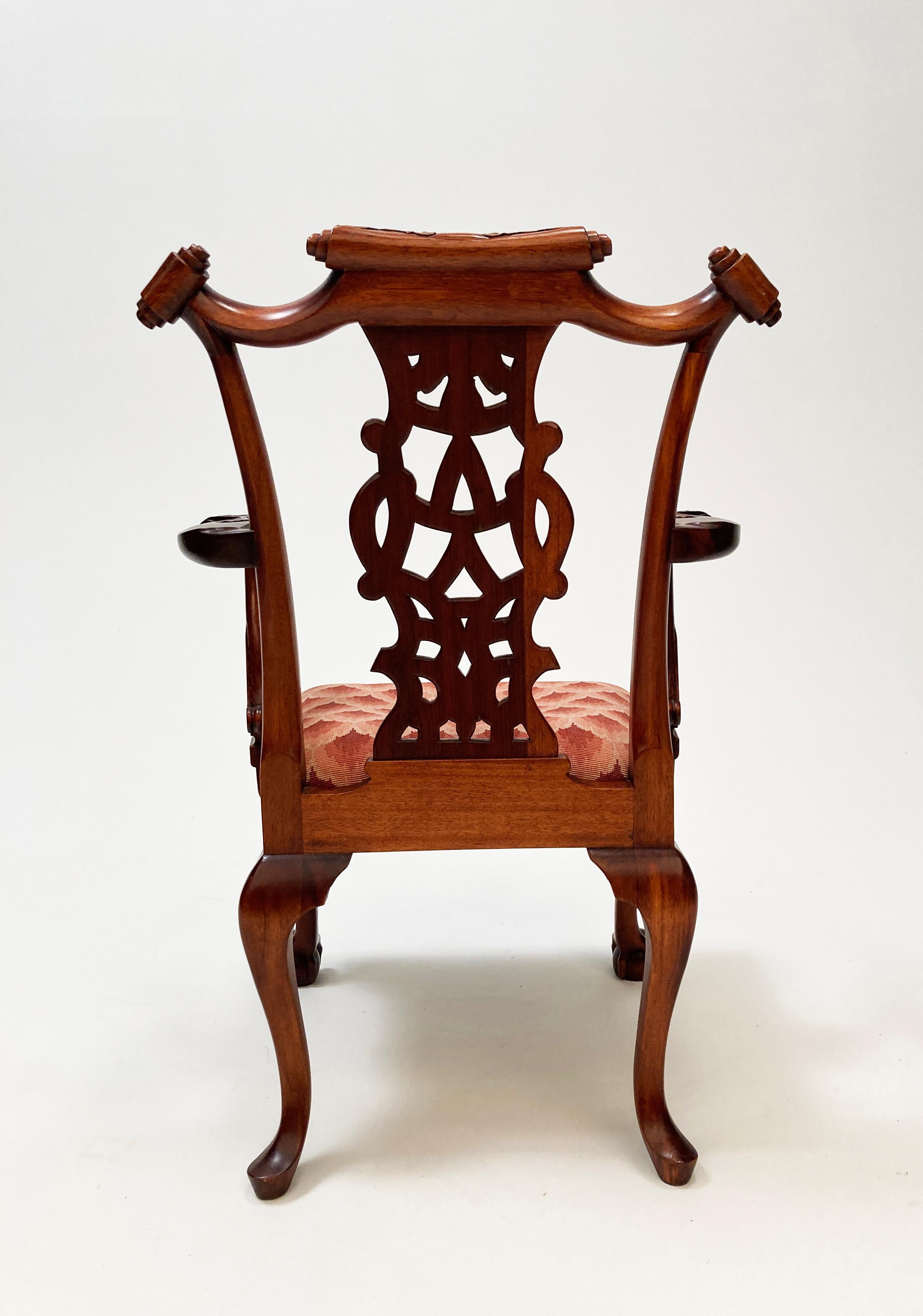 Hand-Carved Early 20th Century Mahogany Irish Antique Replica Chippendale Chairs- Set of 2 For Sale